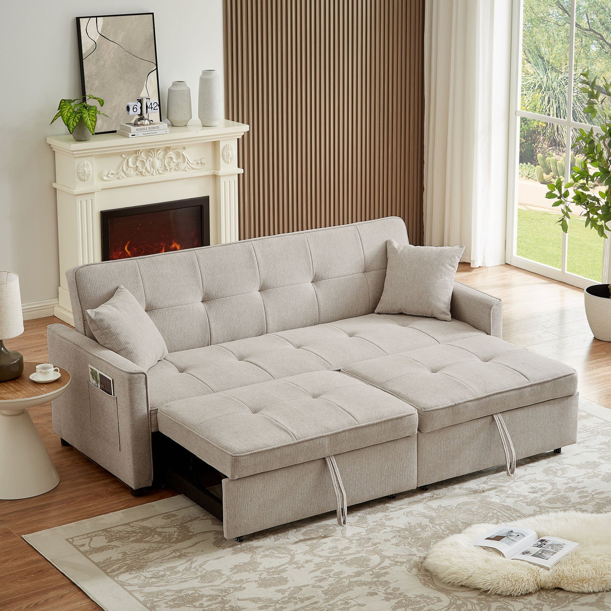 3 In 1 Convertible Sleeper Sofa Bed, Reclining Backrest, Pillows, Pockets - Best Buy Furniture