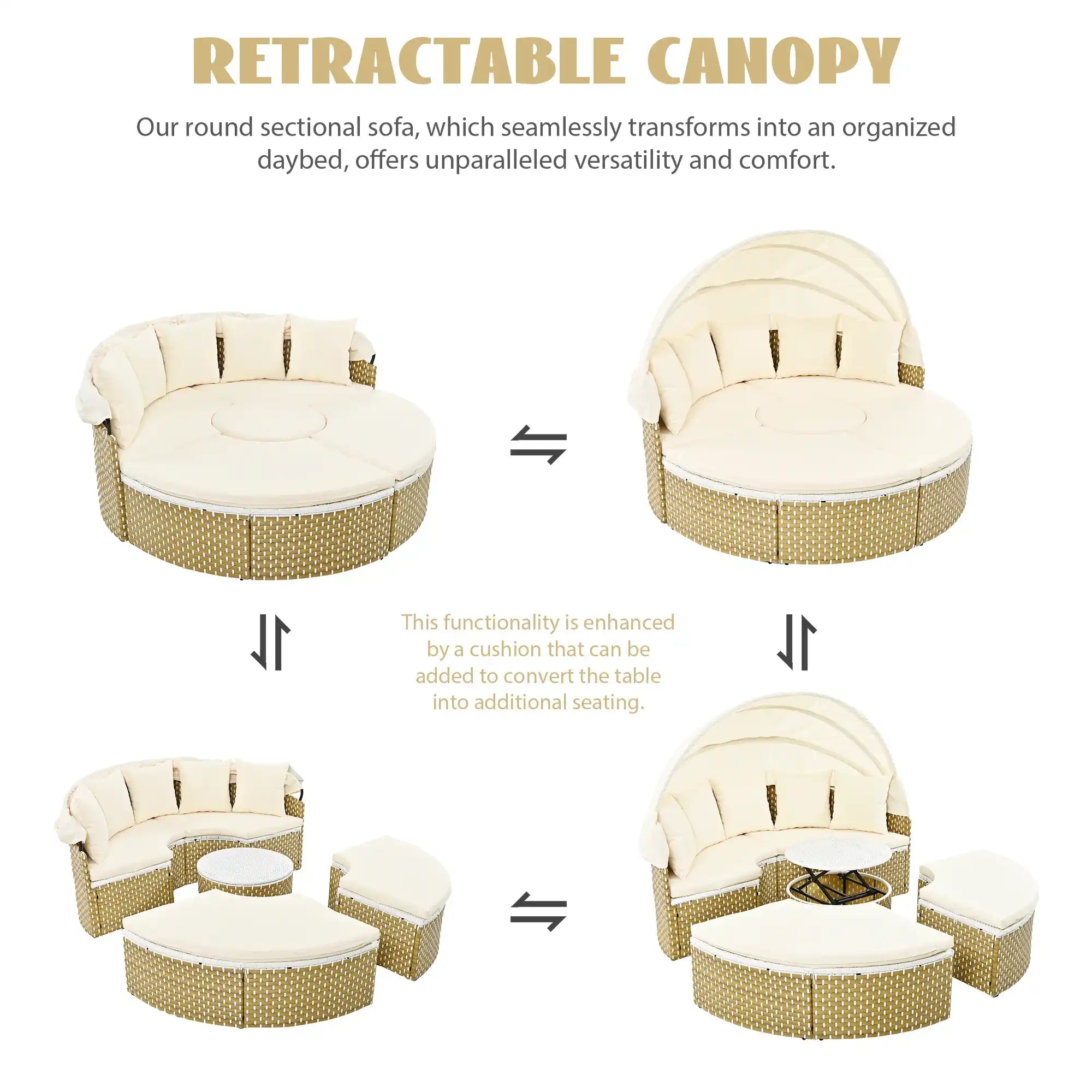 TOPMAX Round Outdoor Sectional Sofa Set Rattan Daybed - Best Buy Furniture