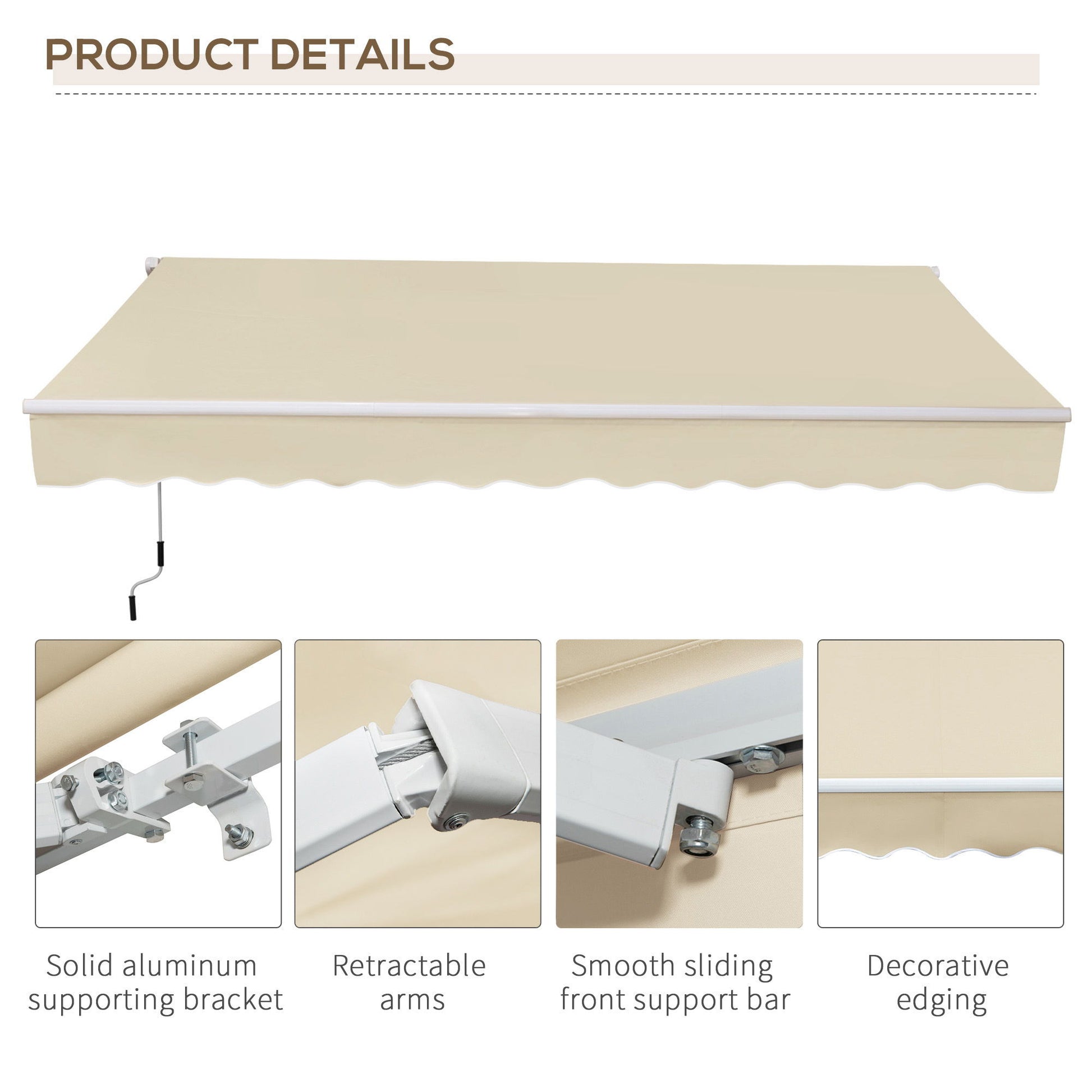 Outsunny - 12' x 8' Retractable Awning Patio Awnings Sun Shade Shelter With Manual Crank Handle, 280G / M² Uv & Water-Resistant Fabric And Aluminum Frame For Deck, Balcony, Yard - Cream White - Best Buy Furniture