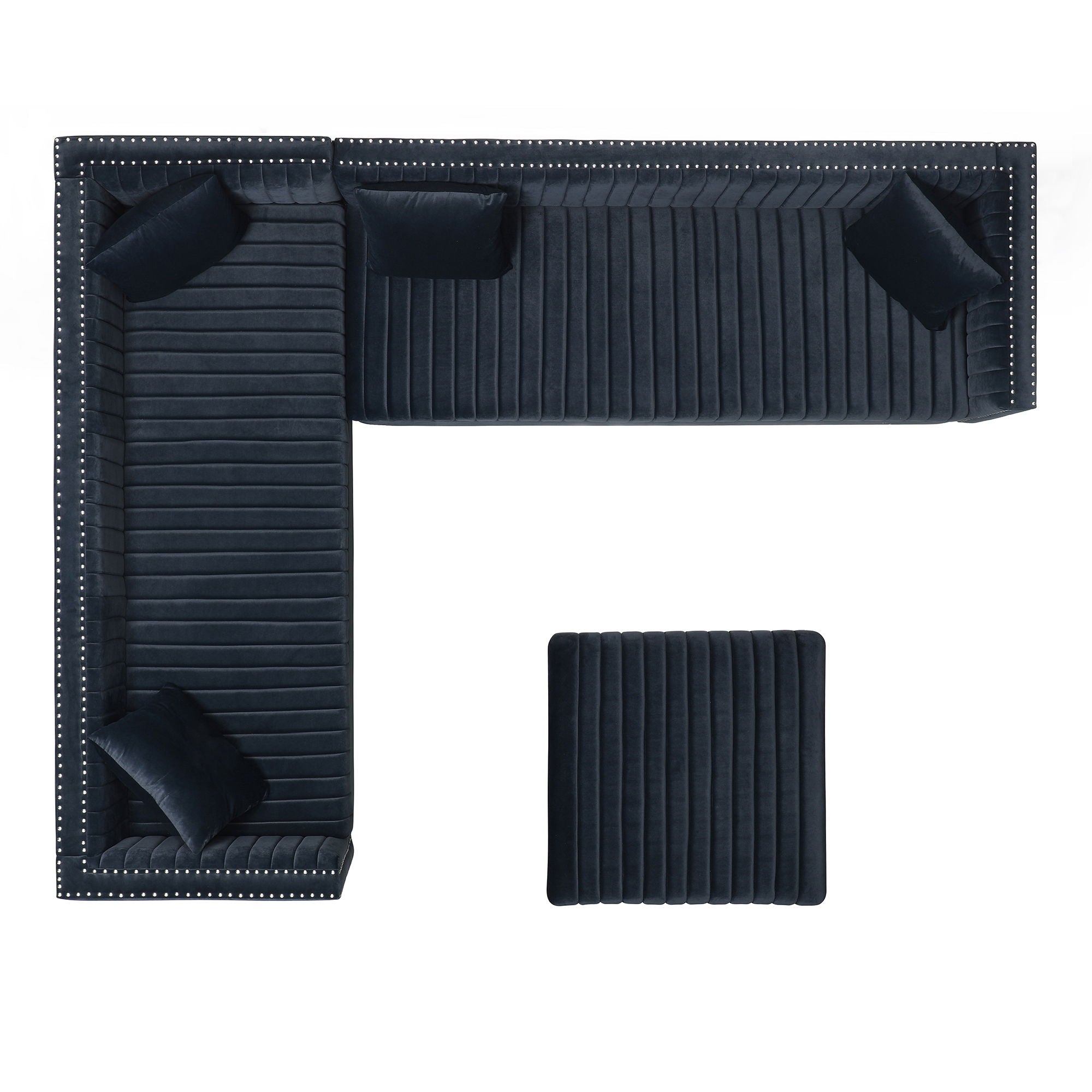 Contemporary Vertical Channel Tufted Velvet Sectional Sofa For Living Room Apartment With Ottoman And 4 Pillows - Best Buy Furniture