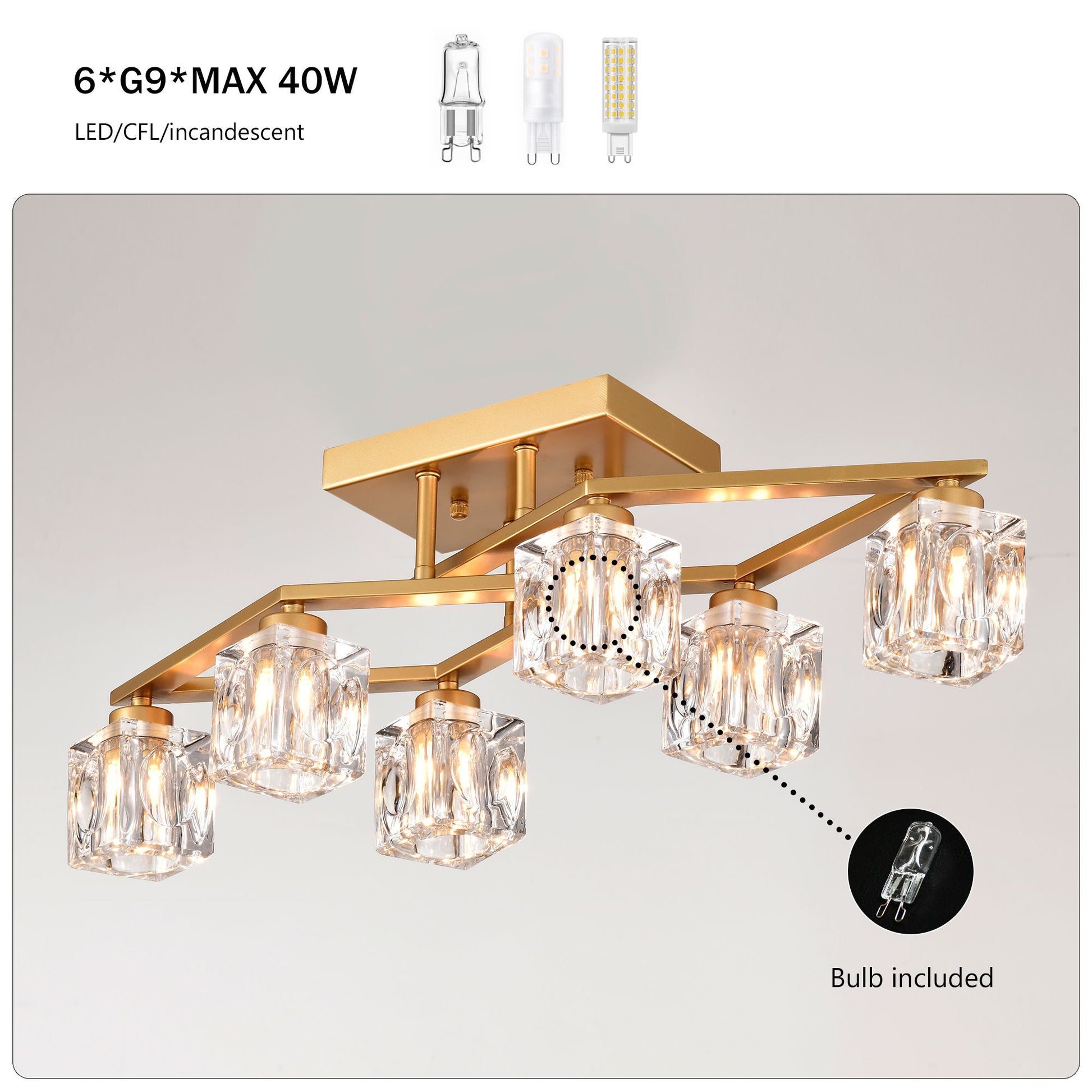 6 Light Crystal Ceiling Light For Dining Room, Modern Ceiling Lamp With Light Fixture For Entryway, Lobby, Kitchen, Bedroom, Living Room, Conference Room, (6*G9 Bulbs Included) - Best Buy Furniture