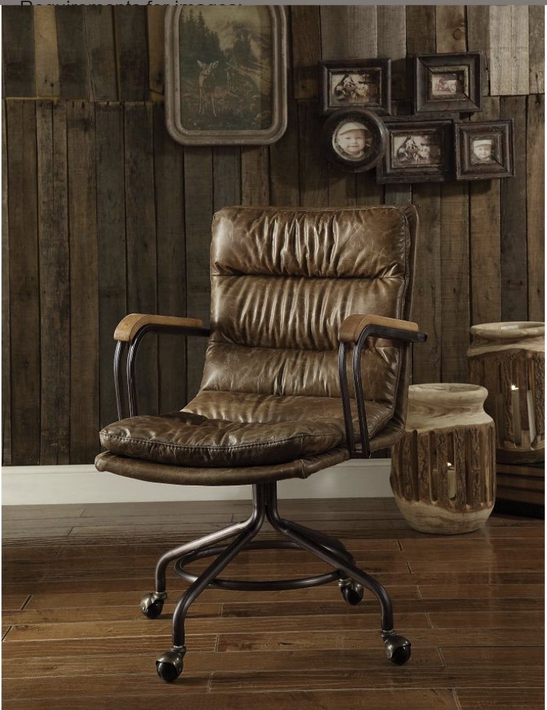 Harith - Vintage Top Grain Leather Office Chair - Brown - Best Buy Furniture