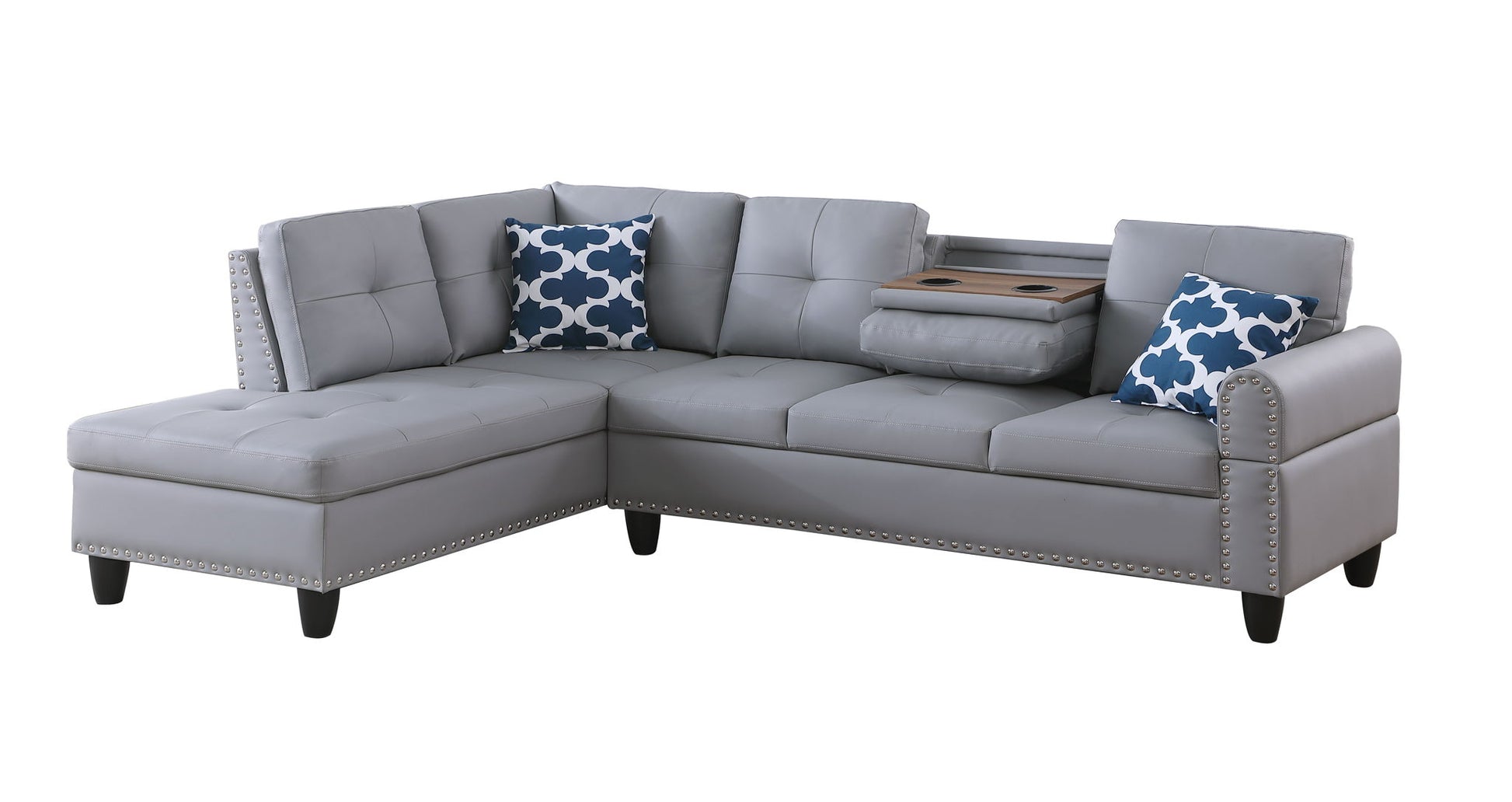 Irine - Faux Leather Sectional Sofa With Ottoman - Gray - Best Buy Furniture