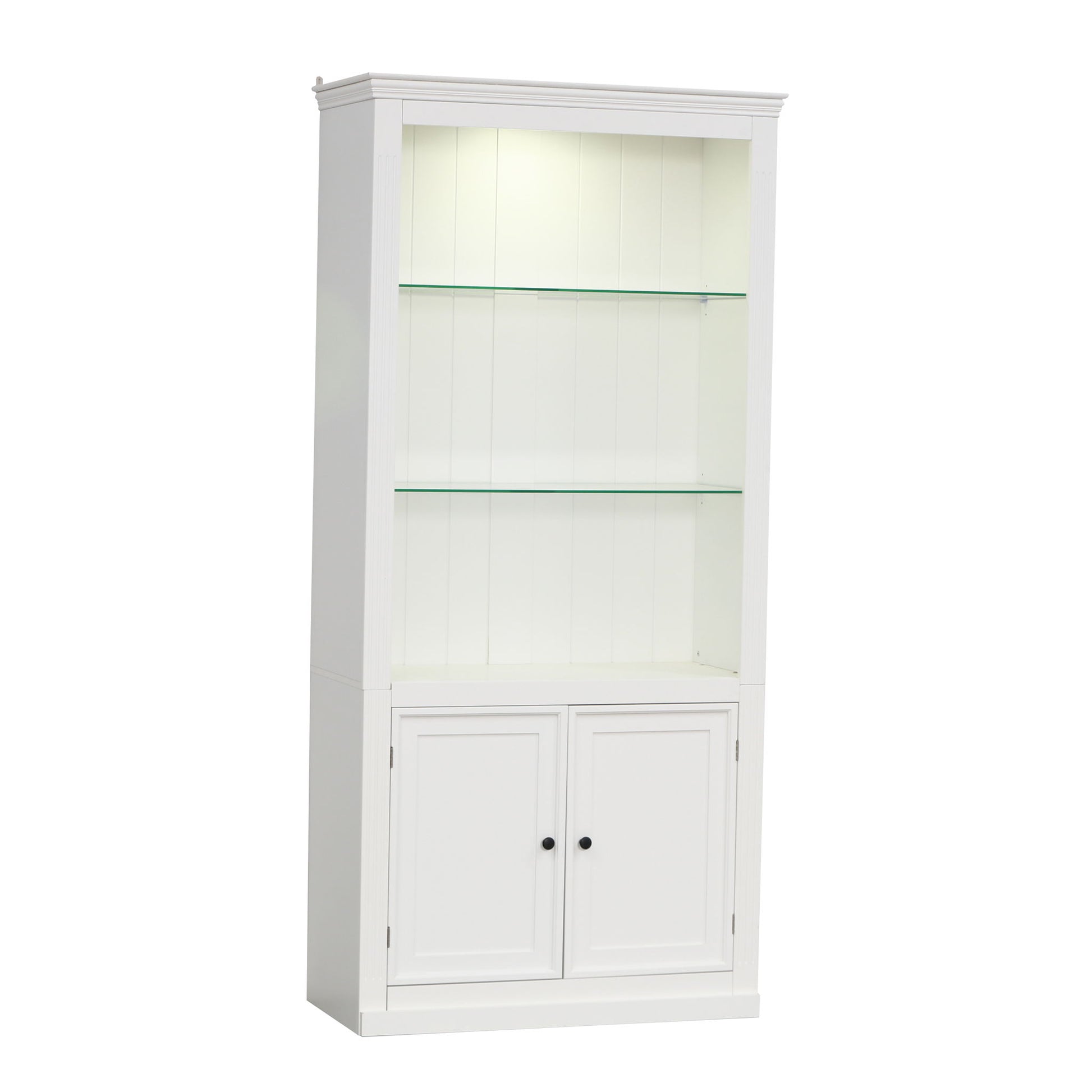 Retro Style Display Bookcase With Adjustable LED Ceiling Light And Tempered Glass Shelves - White - Best Buy Furniture