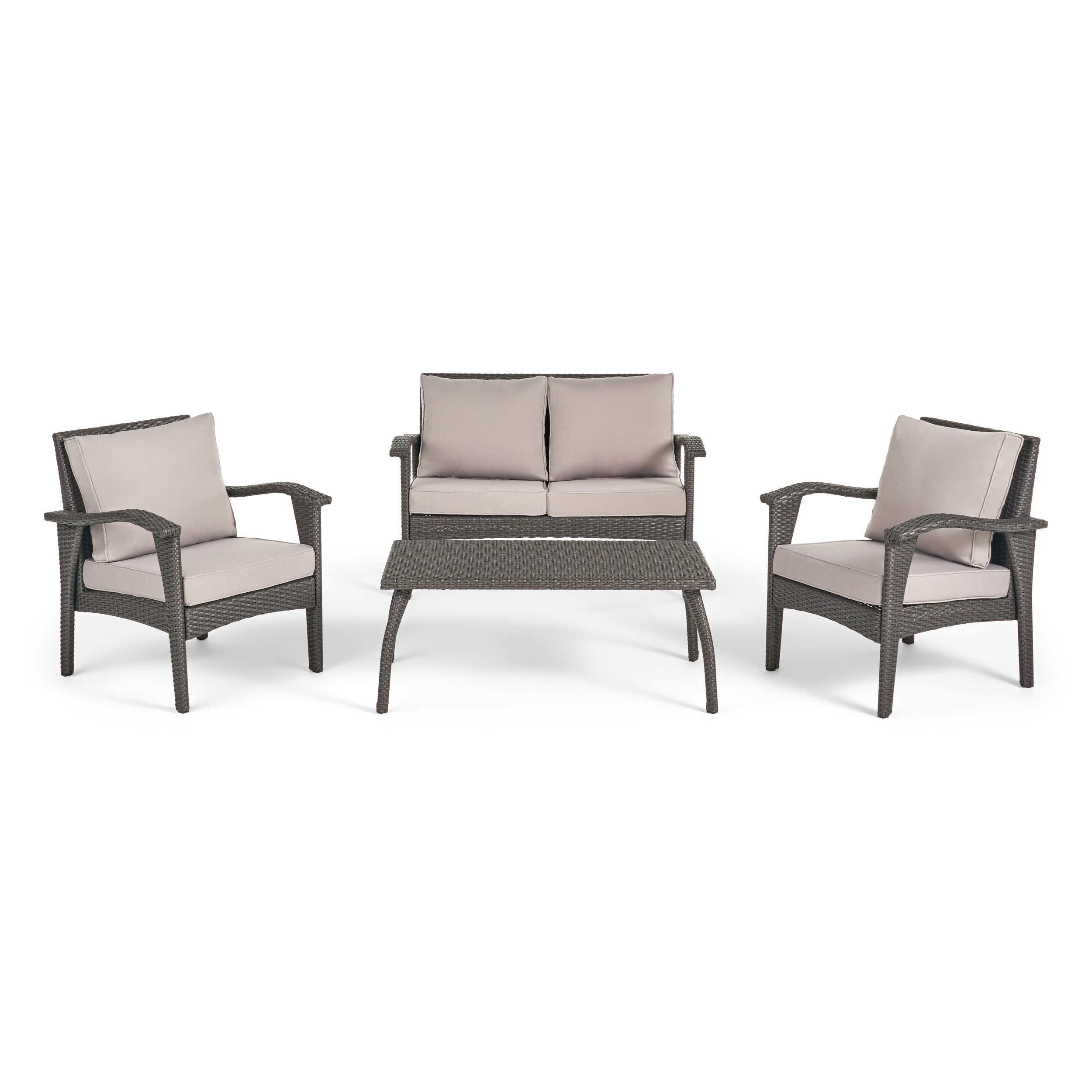 HONOLULU Modern 4PC PE Wicker Seating Set with Cushions Grey Durable Rattan - Best Buy Furniture