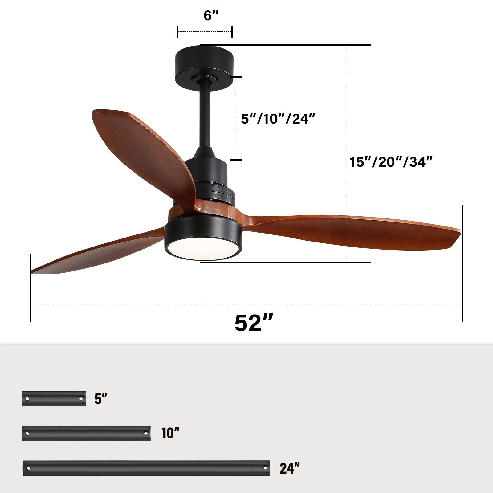 Wooden Ceiling Fan With 3 Solid Wood Blades Remote Control Reversible DC Motor With LED Light - Best Buy Furniture