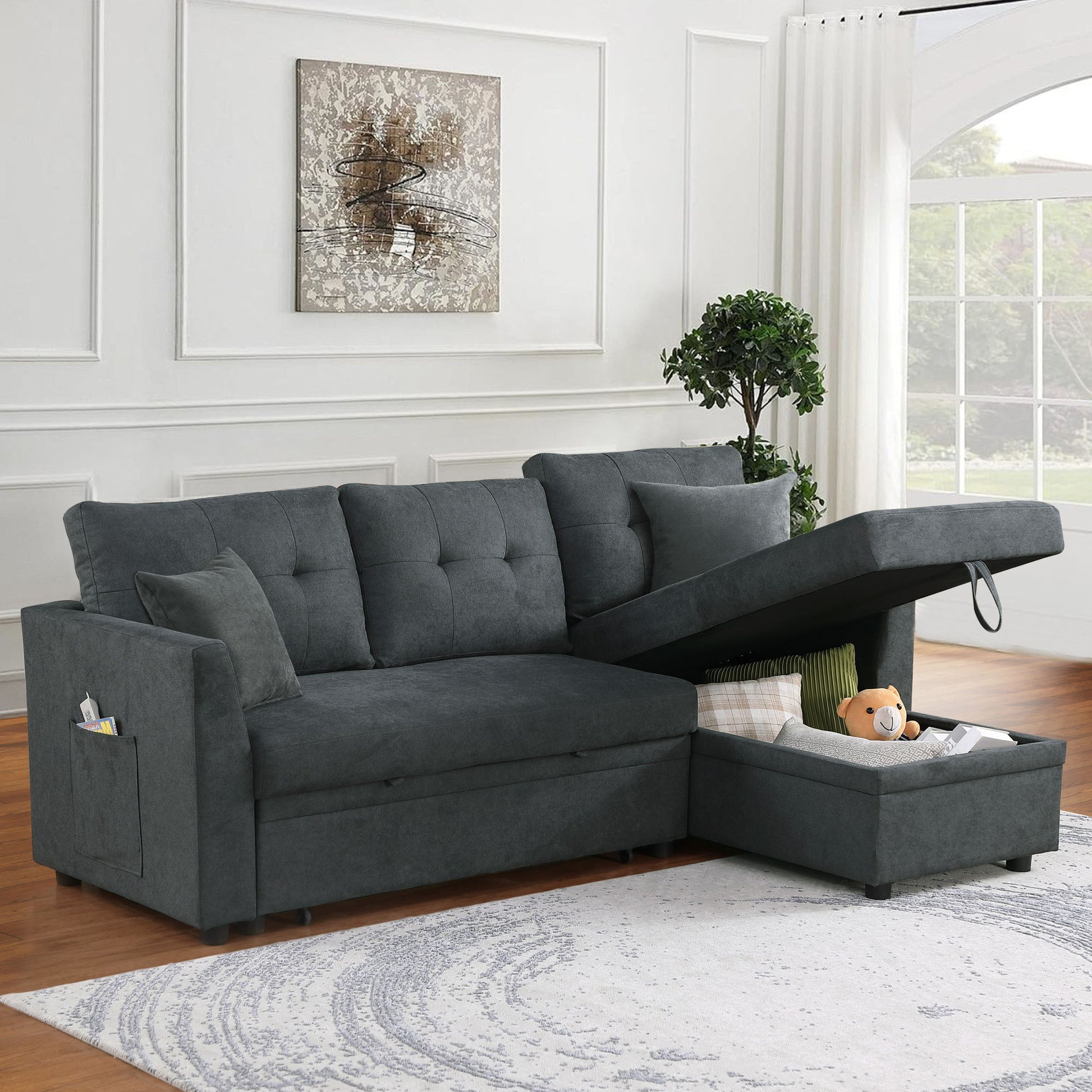 Sectional Sofa Bed L Shaped Sofa Couch Bed With USB Port, Reversible Chaise With Storage - Best Buy Furniture