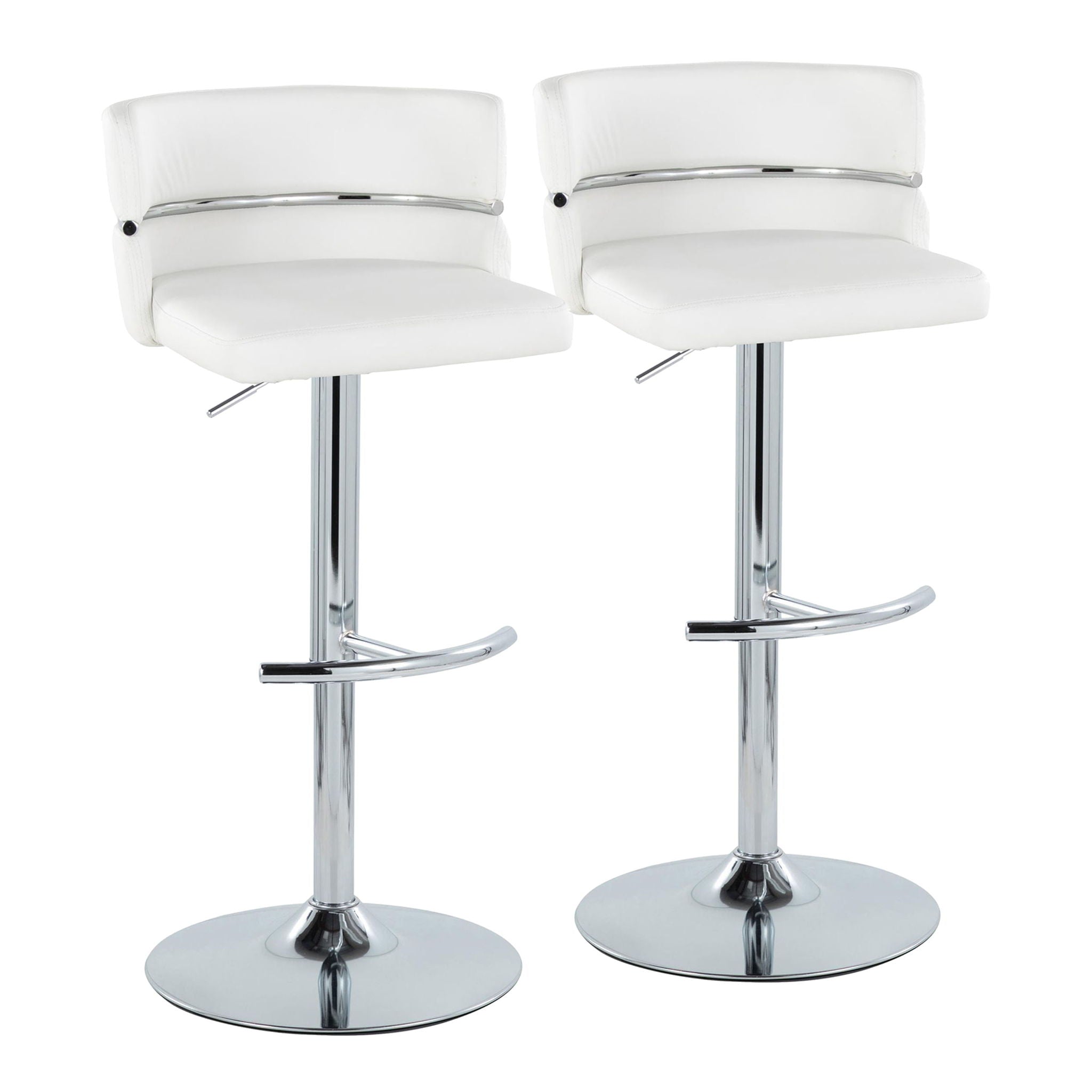 Cinch - Contemporary Adjustable Barstool With Swivel With Rounded T Footrest (Set of 2) - Chrome / White - Best Buy Furniture