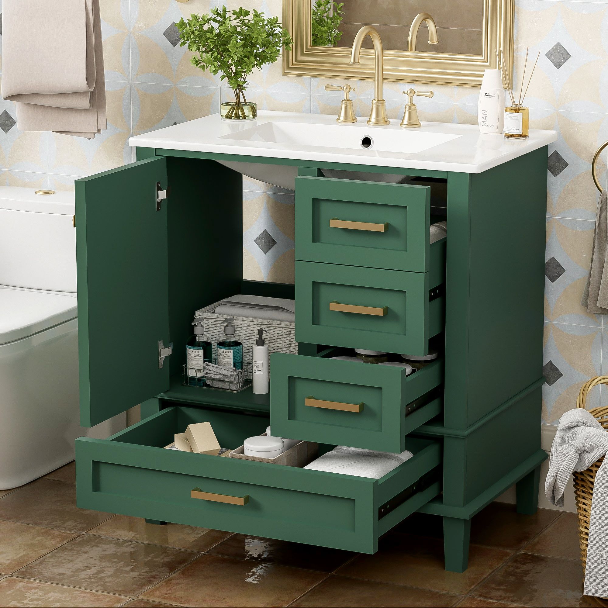 Bathroom Vanity, Modern Bathroom Cabinet With Sink Combo Set, Bathroom Storage Cabinet With A Soft Closing Door And 3 Drawers, Solid Wood Frame - Best Buy Furniture