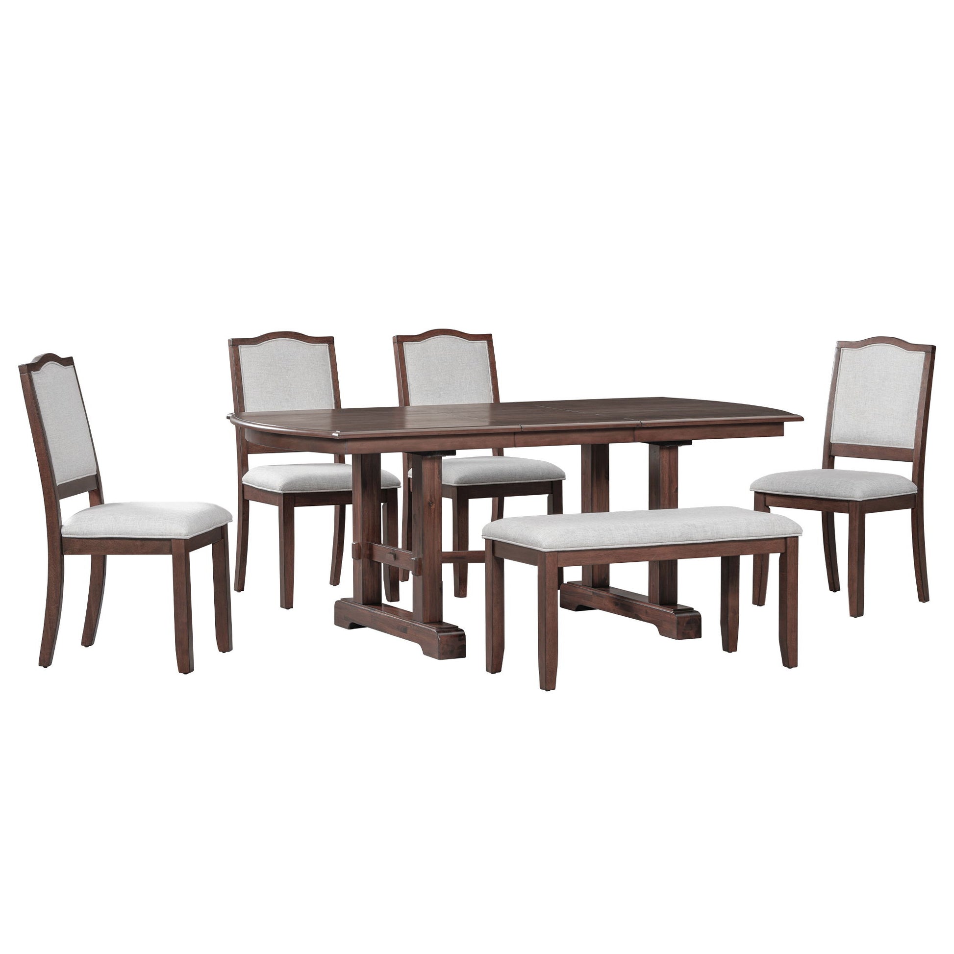 6 Piece Extendable Dining Table Set, Wood Table With Removable Leaf, 4 Upholstered Chairs And Bench - Cherry - Best Buy Furniture