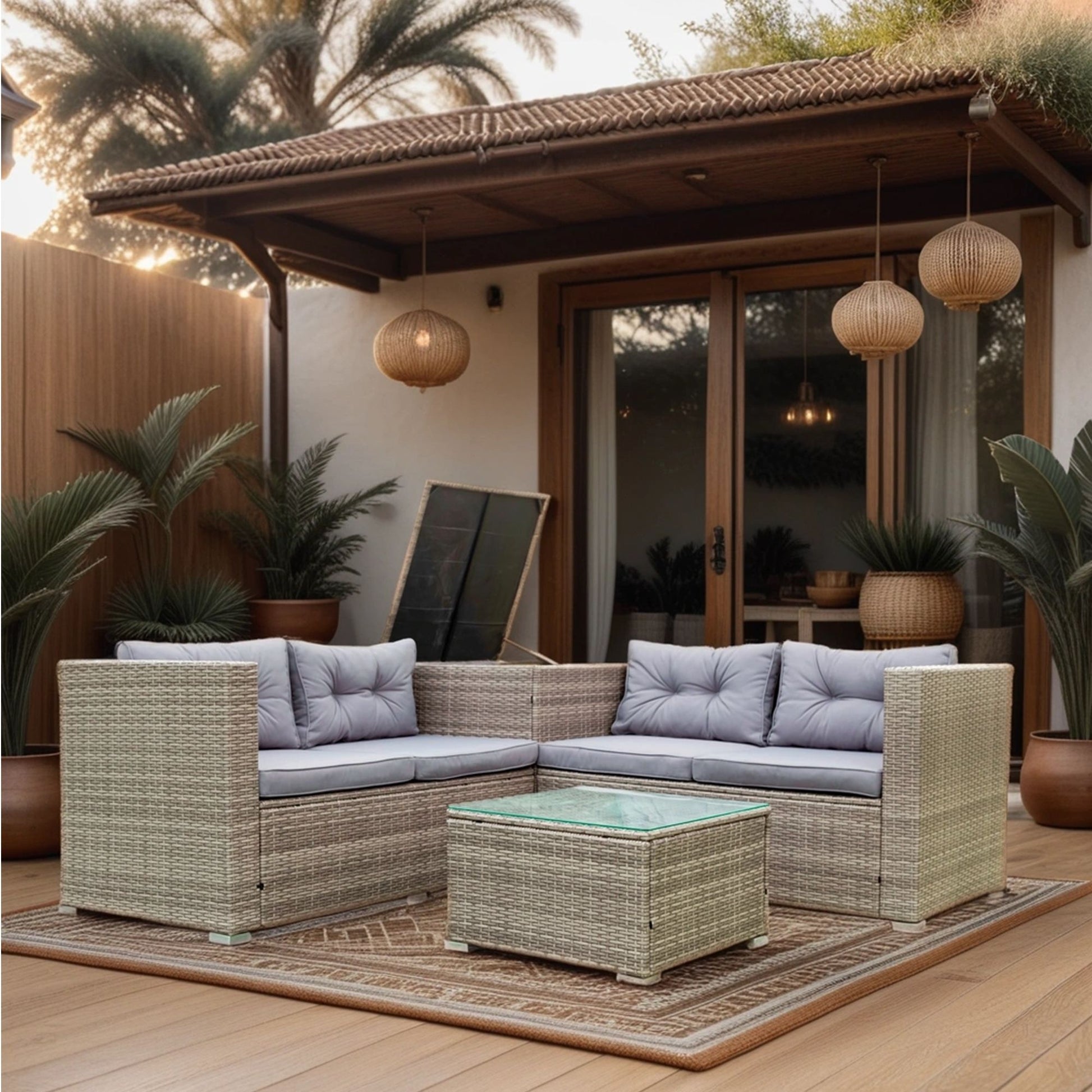 4 Piece Patio Sectional Wicker Rattan Outdoor Furniture Sofa Set With Storage Box - Best Buy Furniture