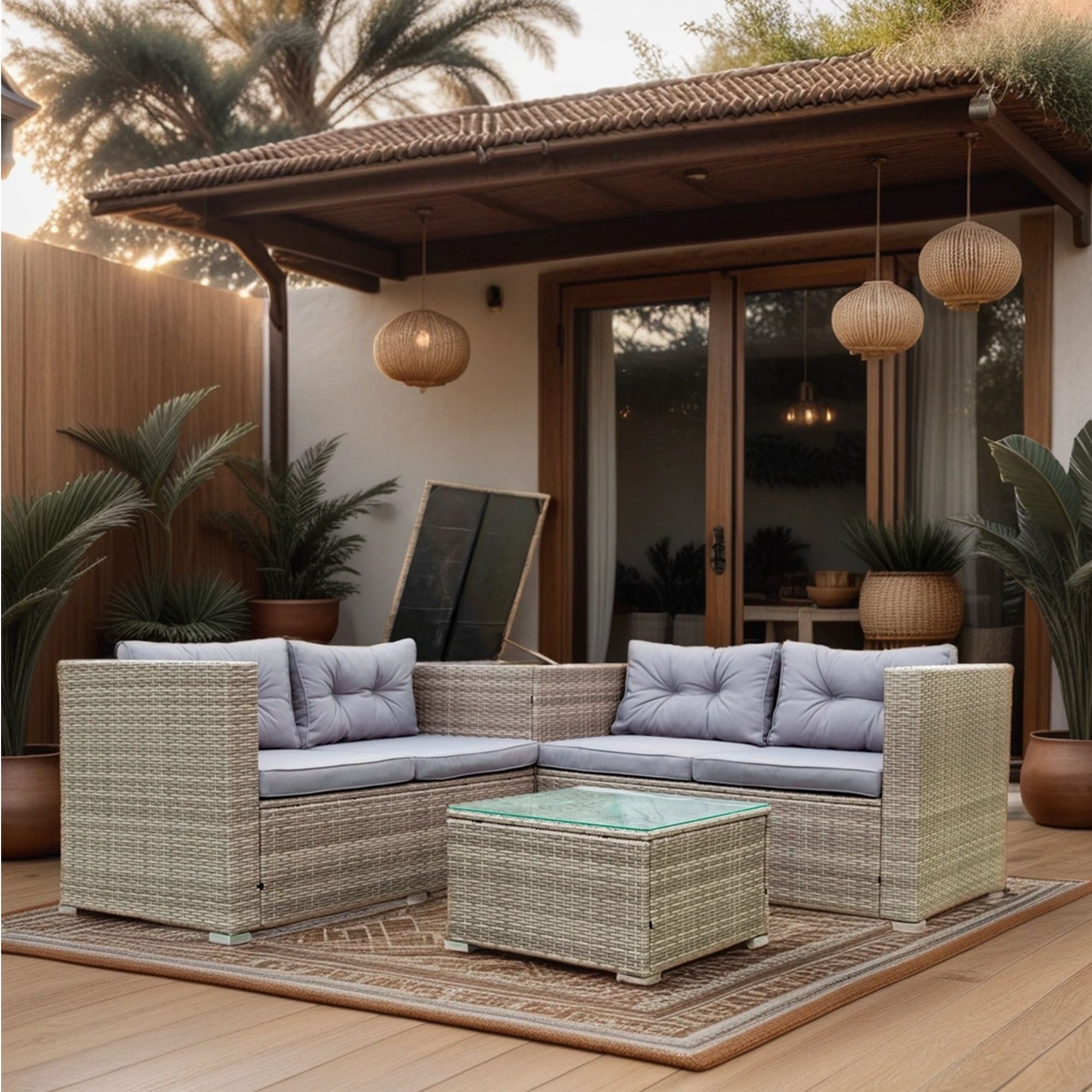 4 Piece Patio Sectional Wicker Rattan Outdoor Furniture Sofa Set With Storage Box - Best Buy Furniture