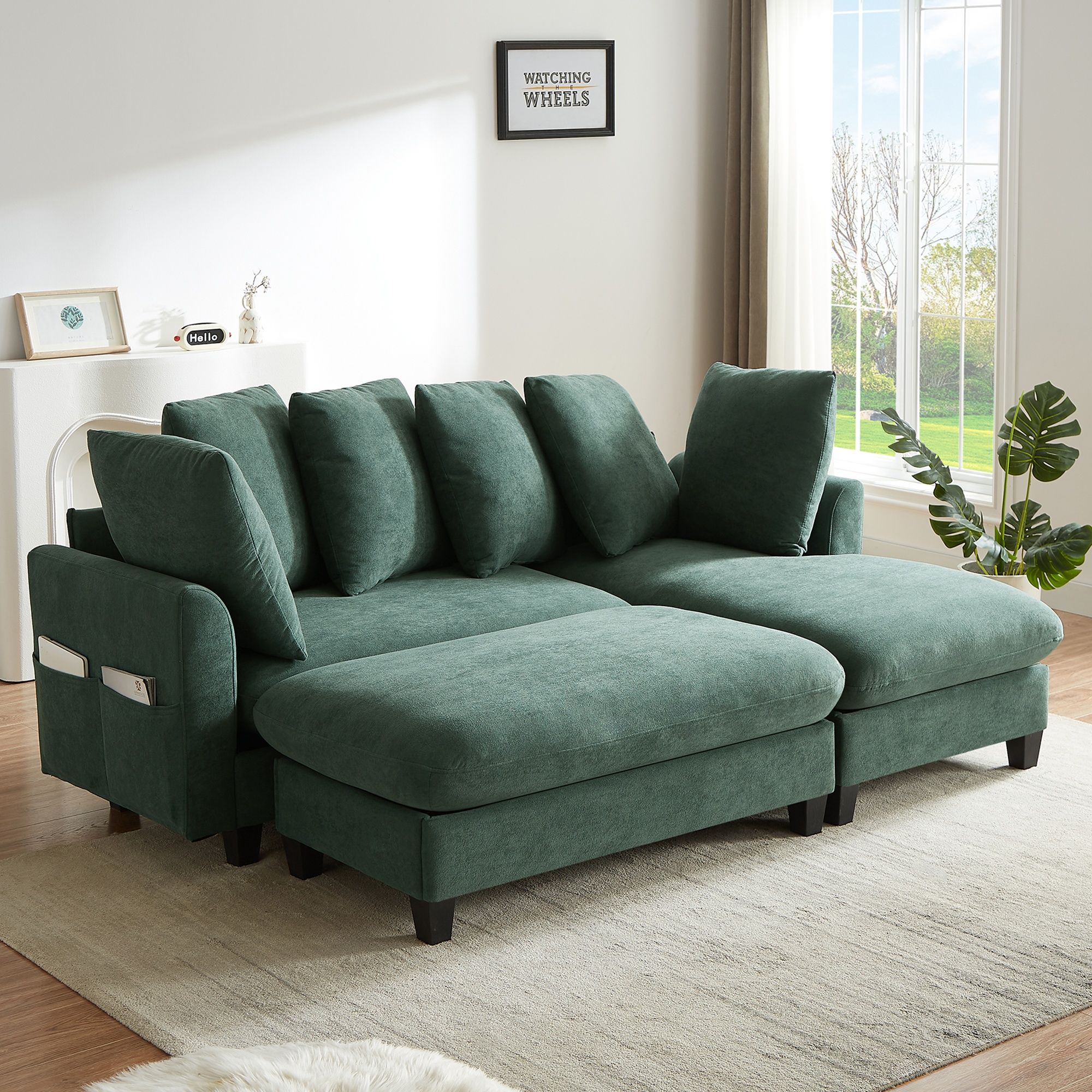 Upholstered L Shaped Sectional Sofa With Storage, Movable Ottoman, And 6 Throw Pillows - Best Buy Furniture