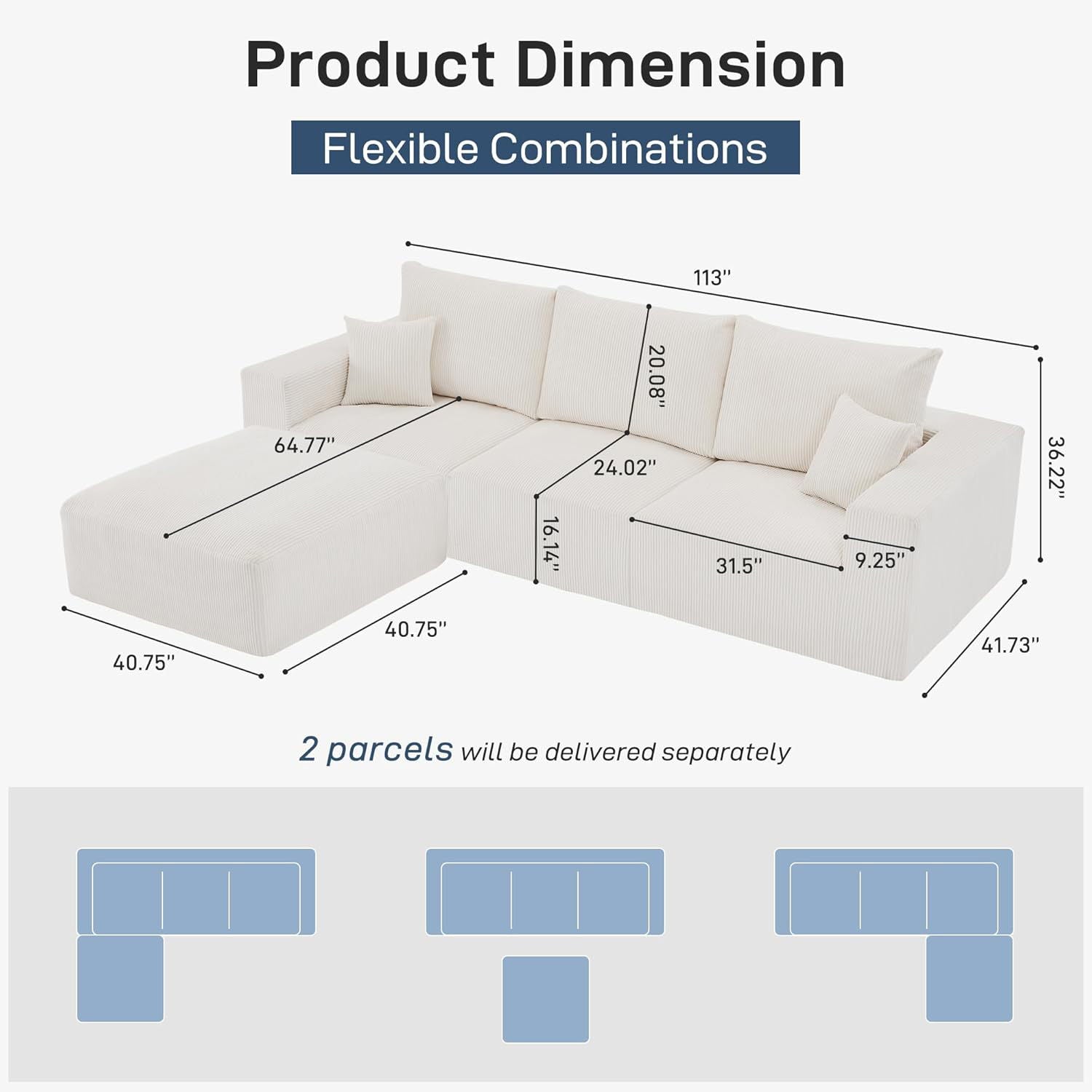 Modular Sectional Sofa With Ottoman, USB And Type C Charger, Petal Armrest Design - Best Buy Furniture