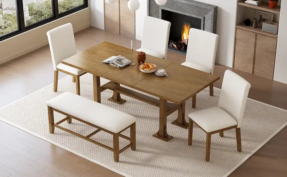 Farmhouse 76" 6-Piece Extendable Dining Table Set, Dark Brown - Best Buy Furniture