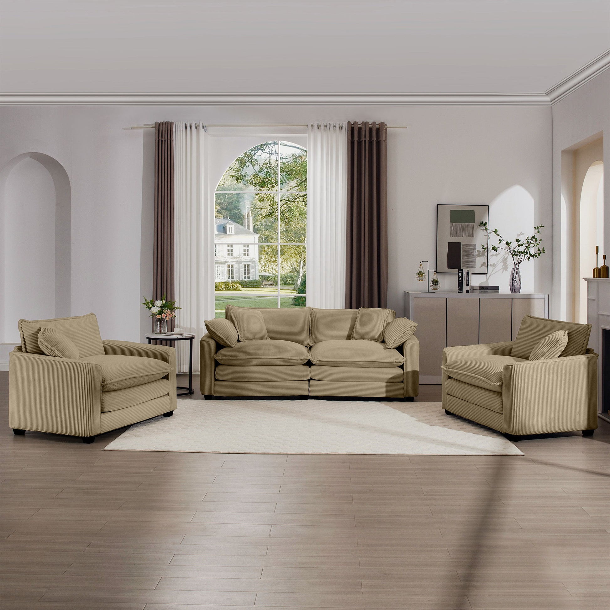 Elegant Corduroy Oversized Sectional Sofa Set With Deep Seats And Flexible Layout - Best Buy Furniture