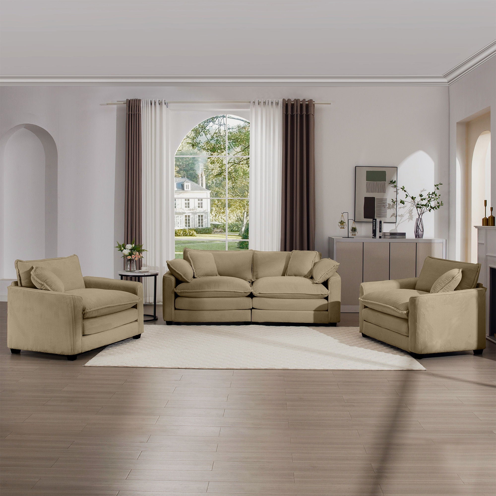 Elegant Corduroy Oversized Sectional Sofa Set With Deep Seats And Flexible Layout - Best Buy Furniture