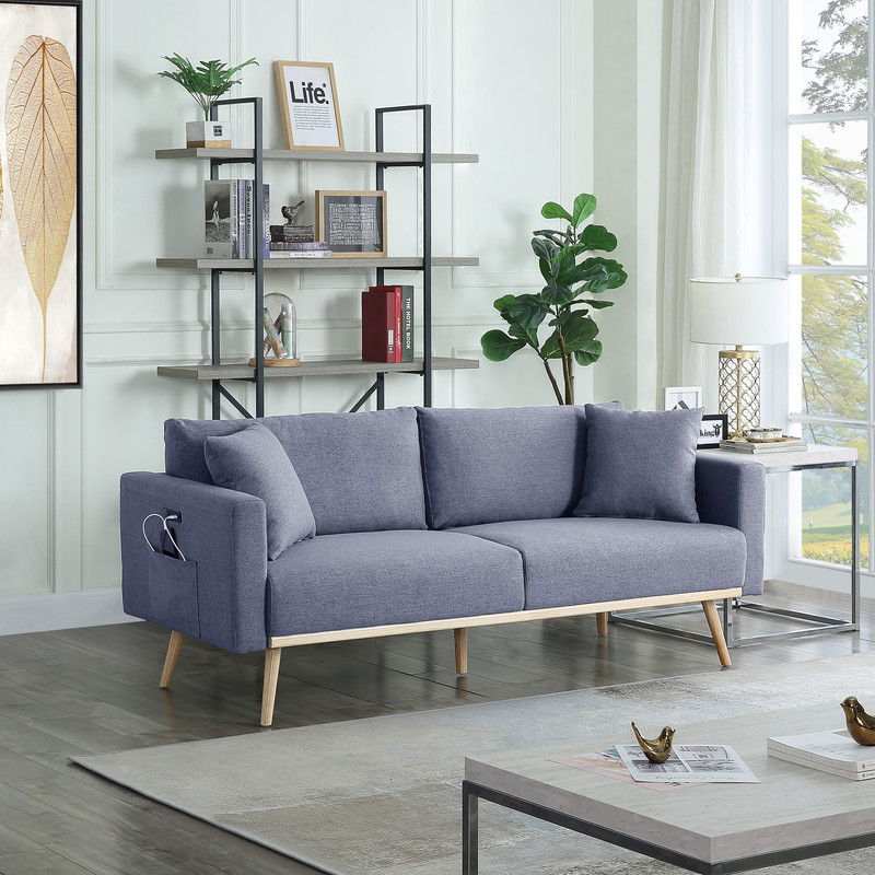 Easton - Linen Fabric Sofa With USB Charging Ports Pockets And Pillows - Best Buy Furniture