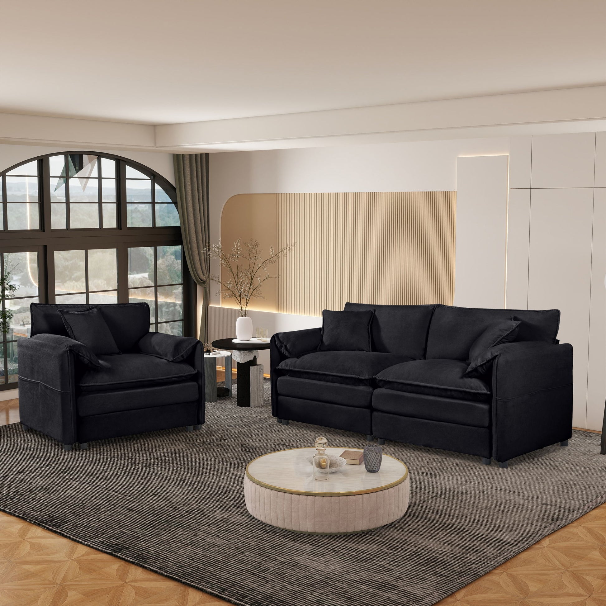 Modern Upholstered Chenille Loveseat And Armchair Set With Pillows - Best Buy Furniture