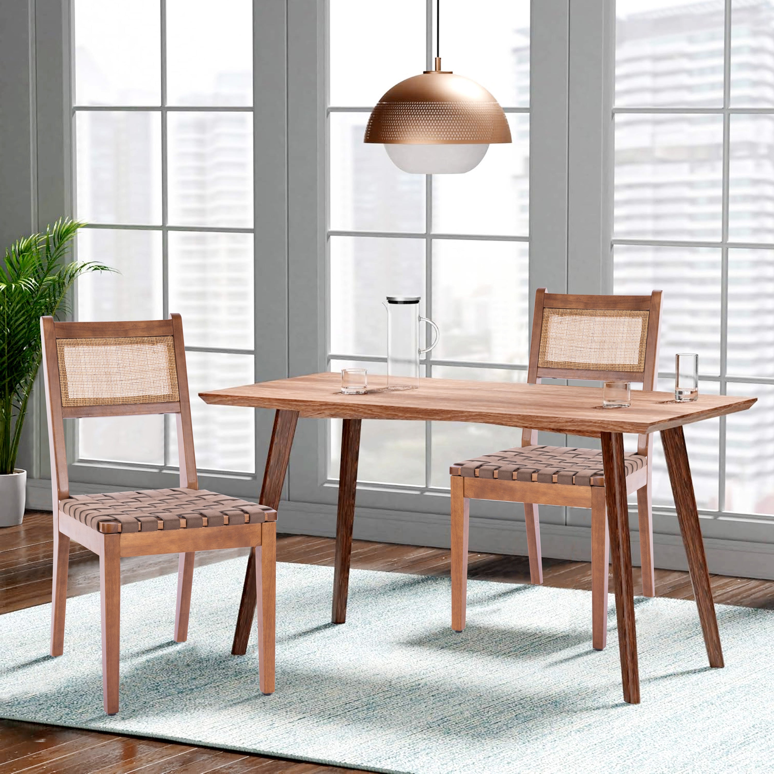 Rattan Leather Woven Strips Kitchen Dining chair set of 2 - Best Buy Furniture