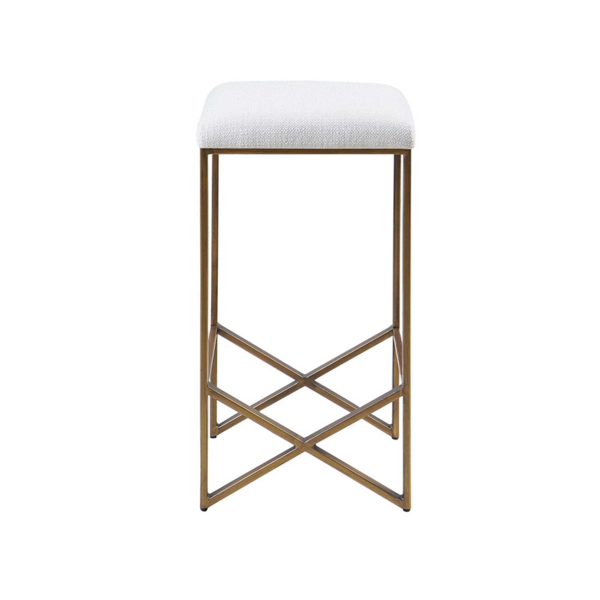 Backless Upholstered Counter Stool With Padded Seat - Ivory / Bronze - Best Buy Furniture