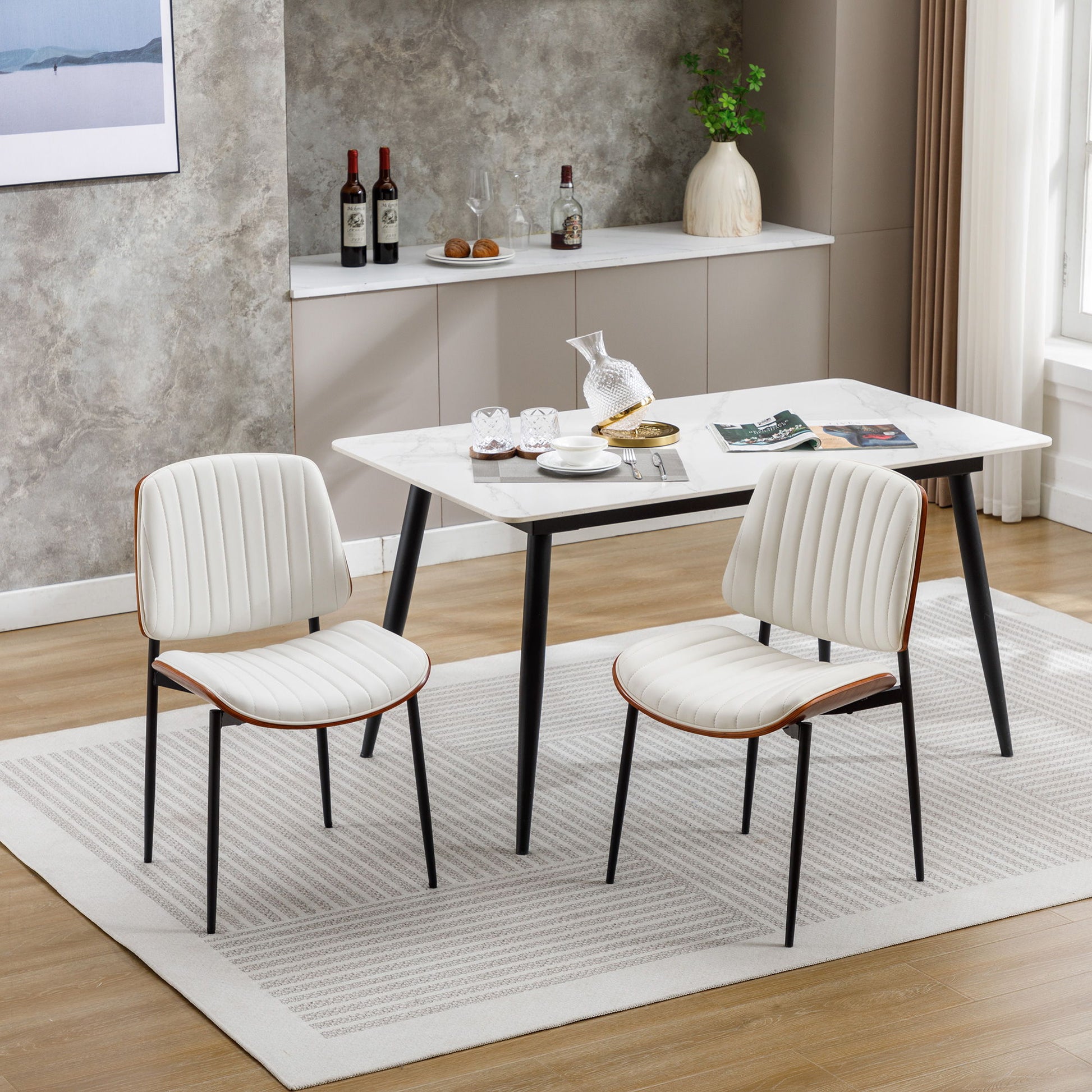 Dining Chairs (Set of 2) Mid-Century Modern Retro Faux Leather Chair With Bentwood Upholstered Seat Metal Legs Adjustable Foot For Kitchen Dining Room Chairs - Best Buy Furniture