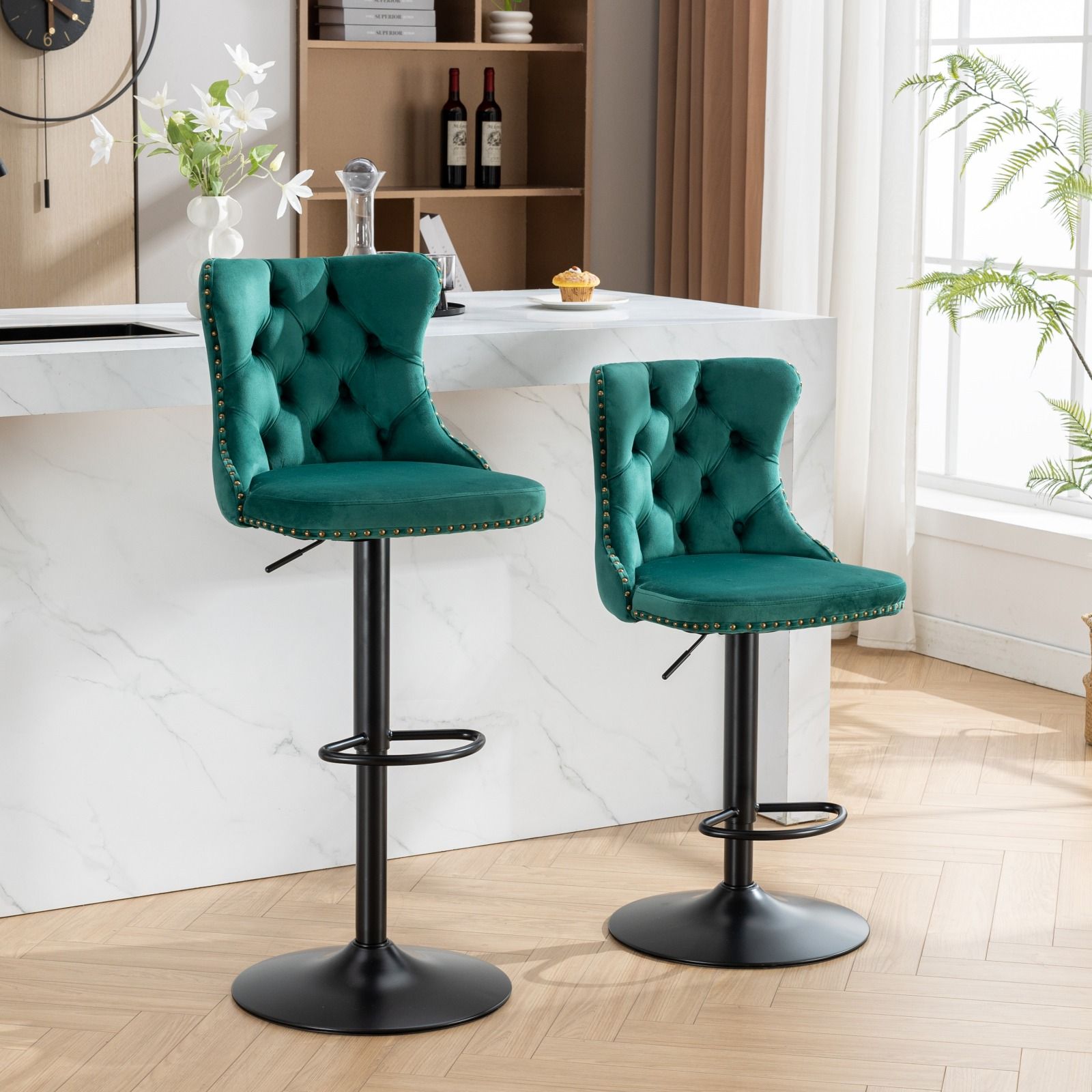 Swivel Velvet Barstools Adjusatble Seat Height, Modern Upholstered Bar Stools With Backs Comfortable Tufted For Home Pub And Kitchen Island (Set of 2) - Best Buy Furniture