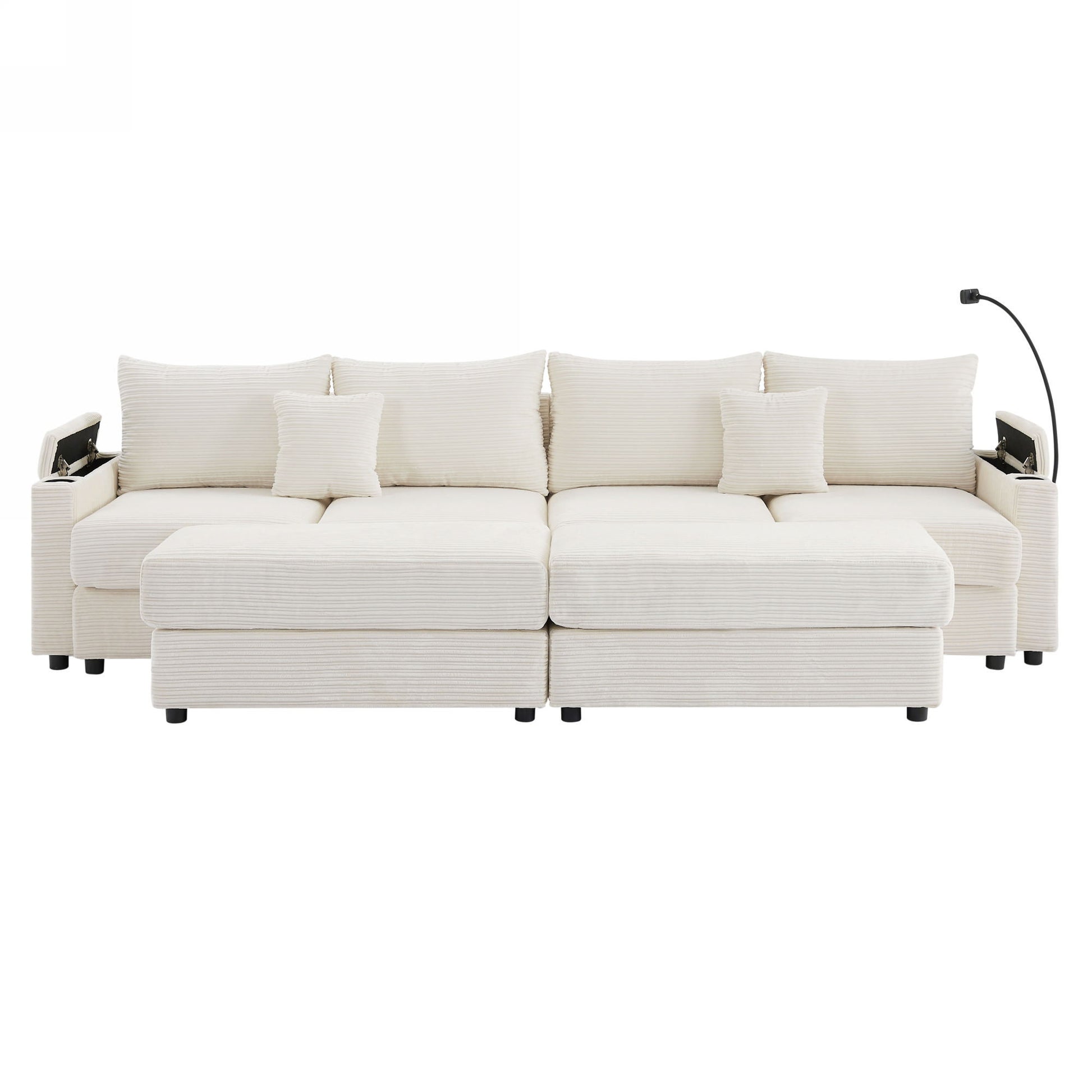Modern Style Loveseat Sofa Sectional Sofa Couch With Storage Space, A Movable Ottoman, Two USB Ports, Two Cup Holders, A Phone Holder For Living Room - Best Buy Furniture