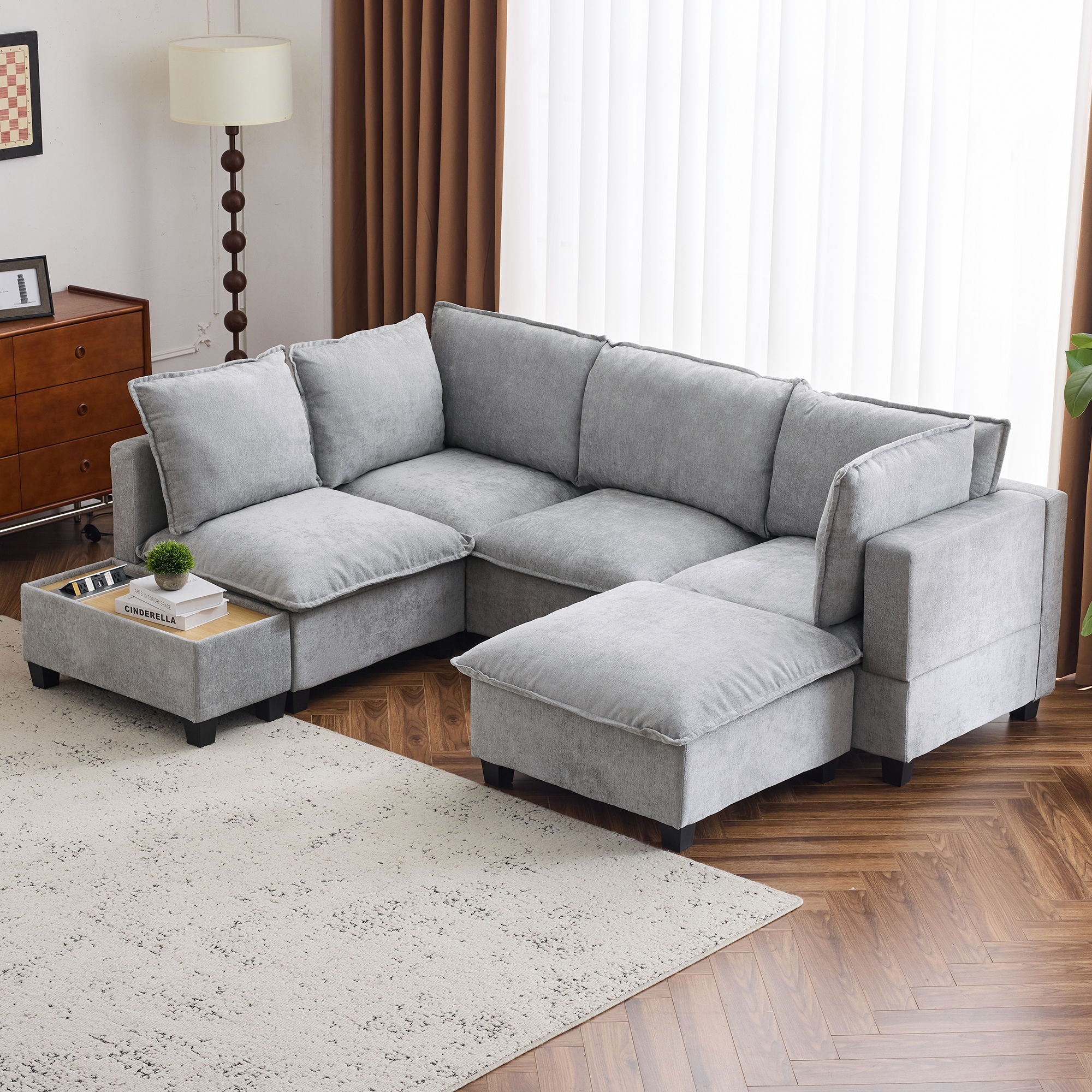 U-Shaped Sectional Modular Sofa With A Movable Ottoman, A Coffee Table With Hidden Charging Devices For Living Room - Best Buy Furniture