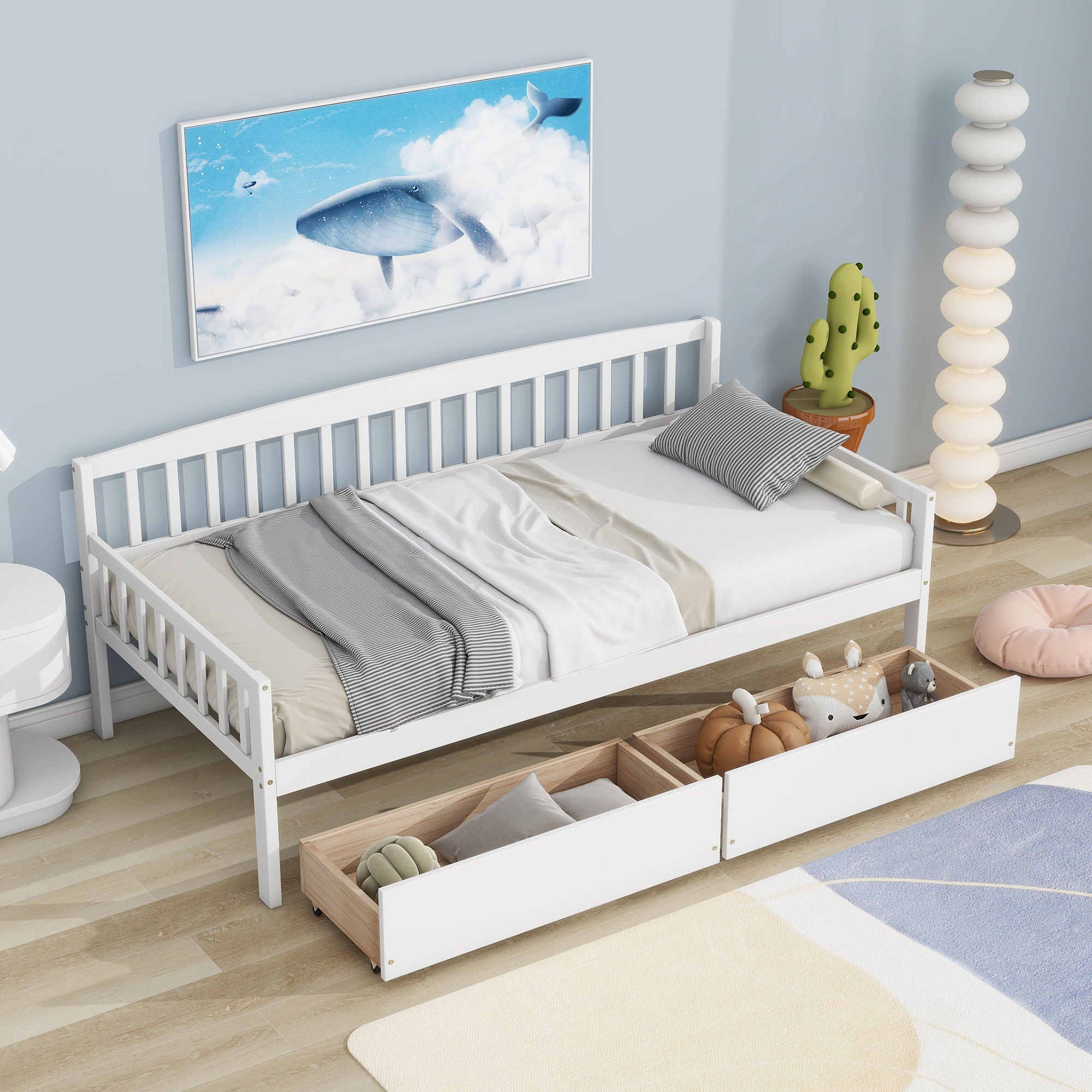 Pine Wood Daybed With Two Storage Drawers, Sofa Bed With Bed Platform Of 10 Support Slats - Best Buy Furniture