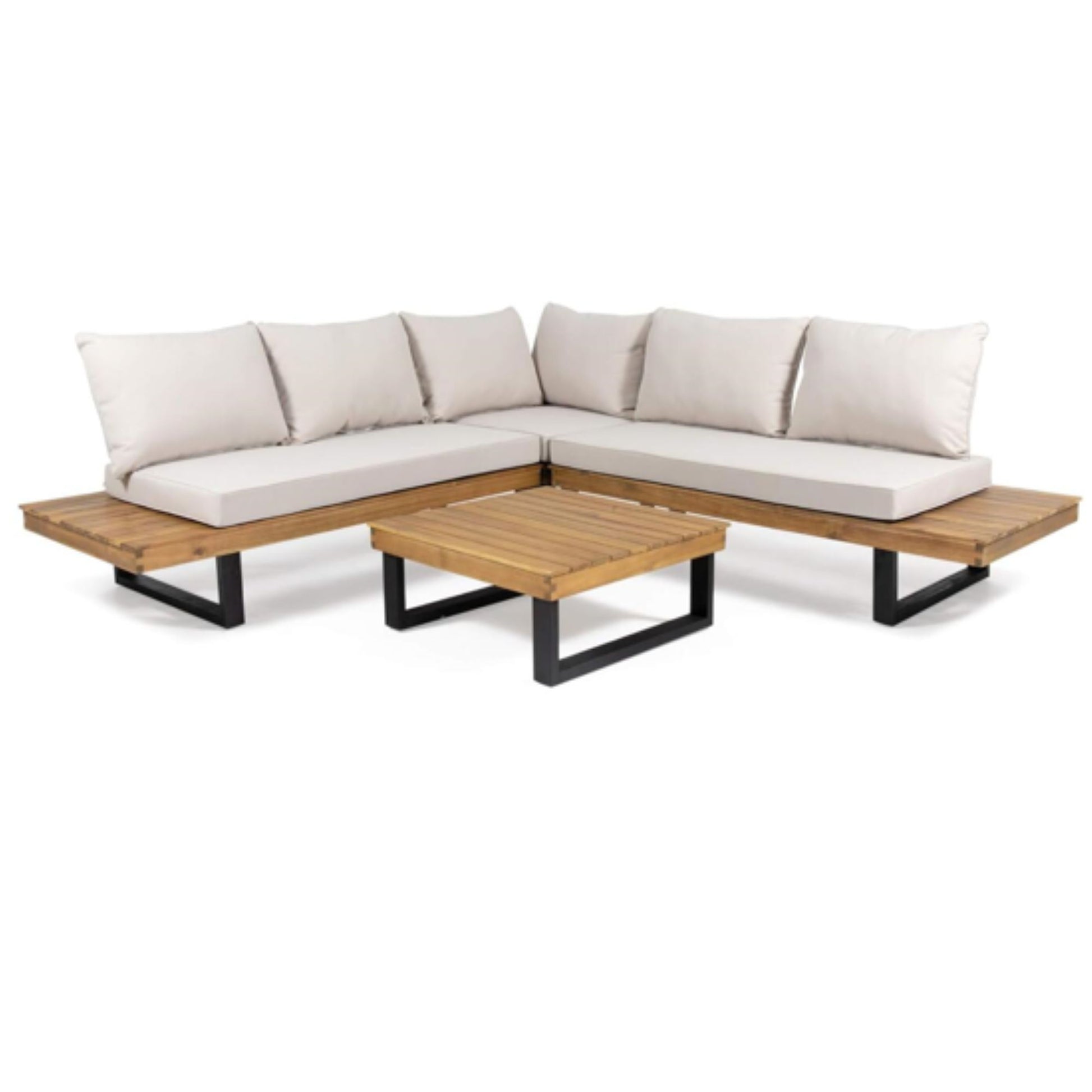 Sebastian - Hand Crafted 4 Piece Sofa Set With Water Resistant Cushions - Beige / Teak - Best Buy Furniture