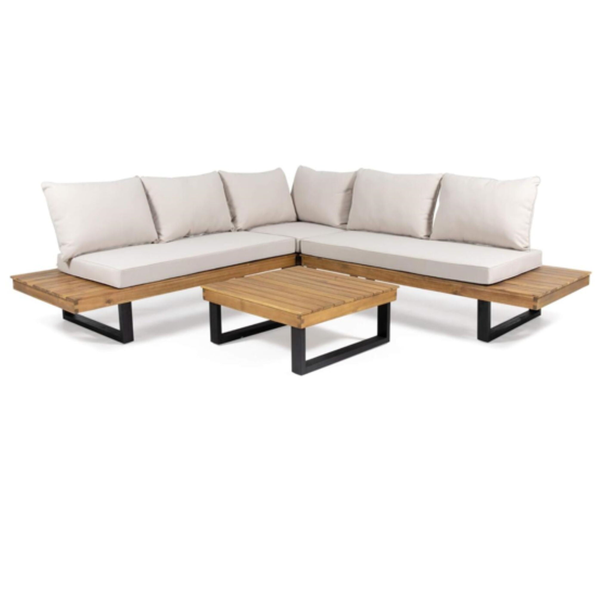 Sebastian - Hand Crafted 4 Piece Sofa Set With Water Resistant Cushions - Beige / Teak - Best Buy Furniture