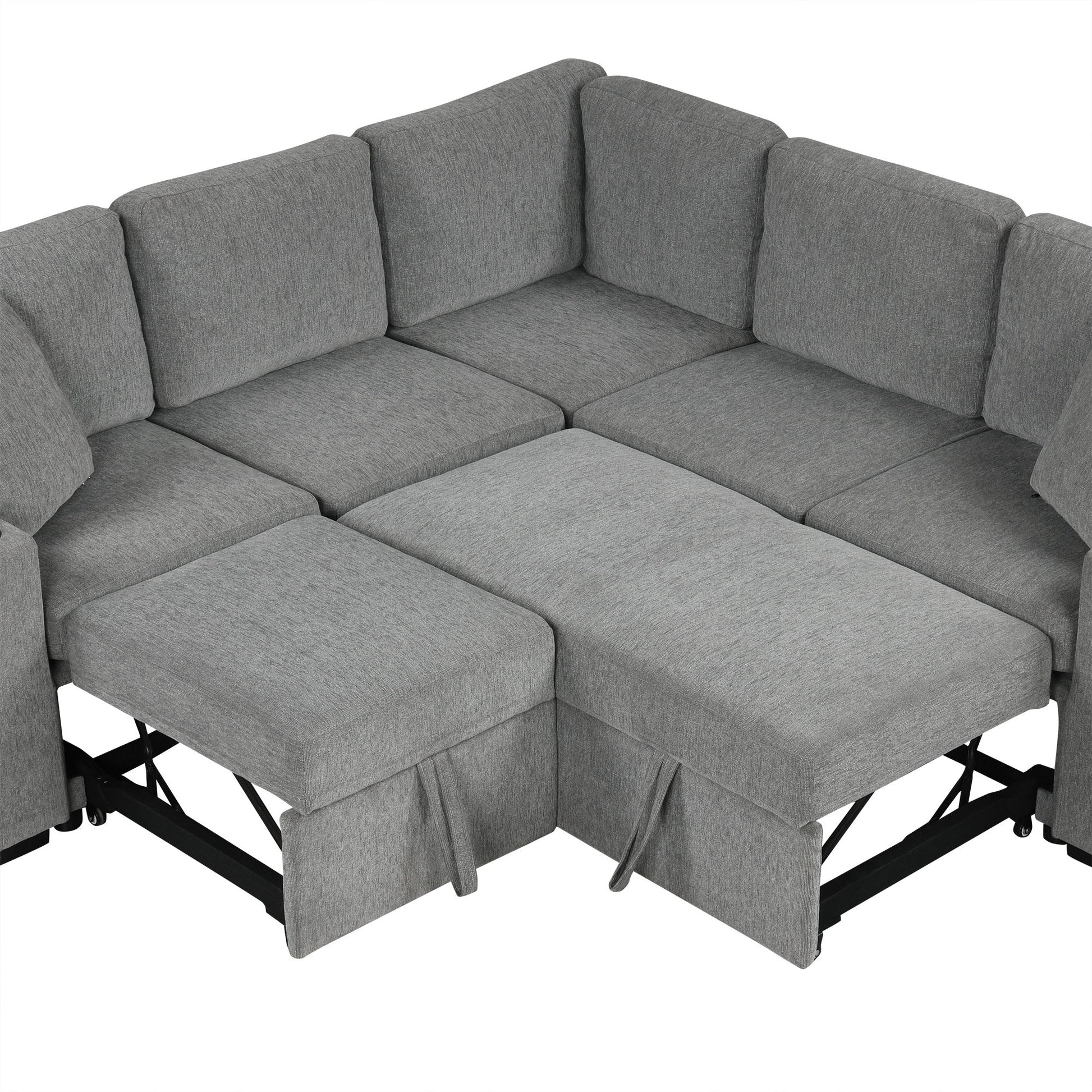 Sectional Sofa Convertible Pull-Out Bed With Storage Ottoman & USB Ports - Best Buy Furniture