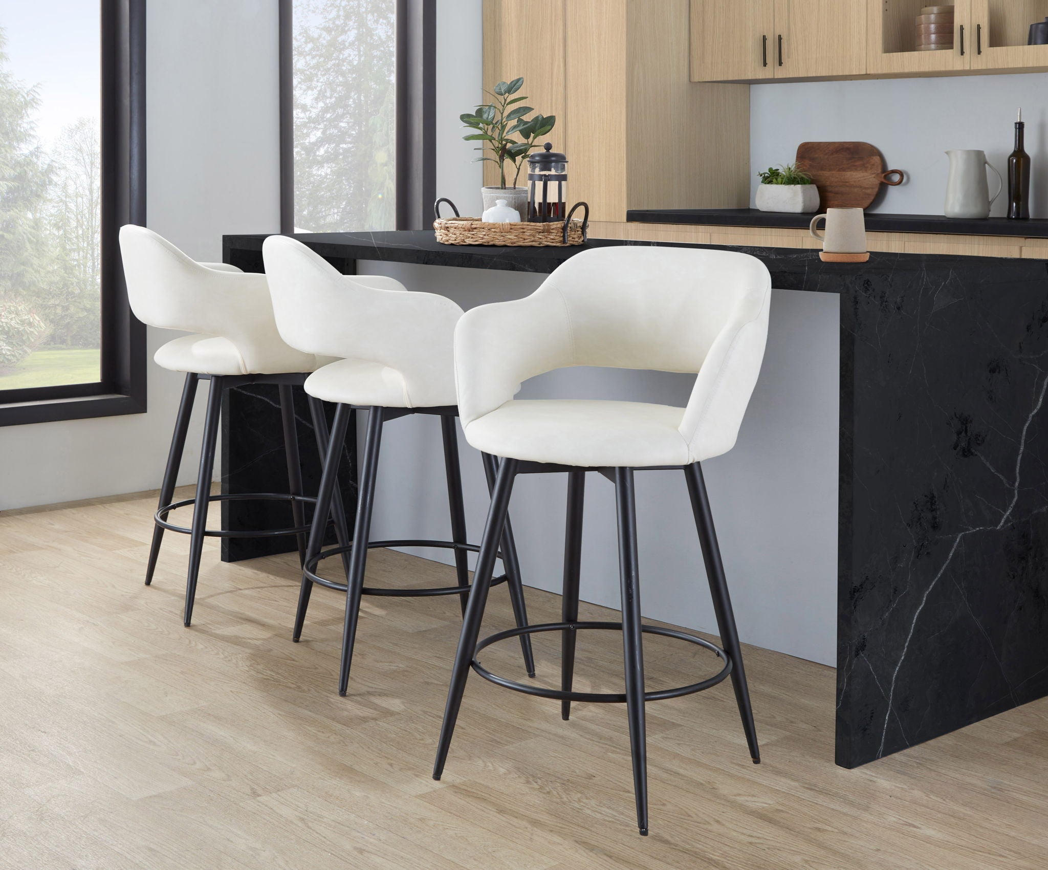 Margarite - Contemporary Fixed Height Counter Stool With Swivel With Round Footrest (Set of 2) - Best Buy Furniture