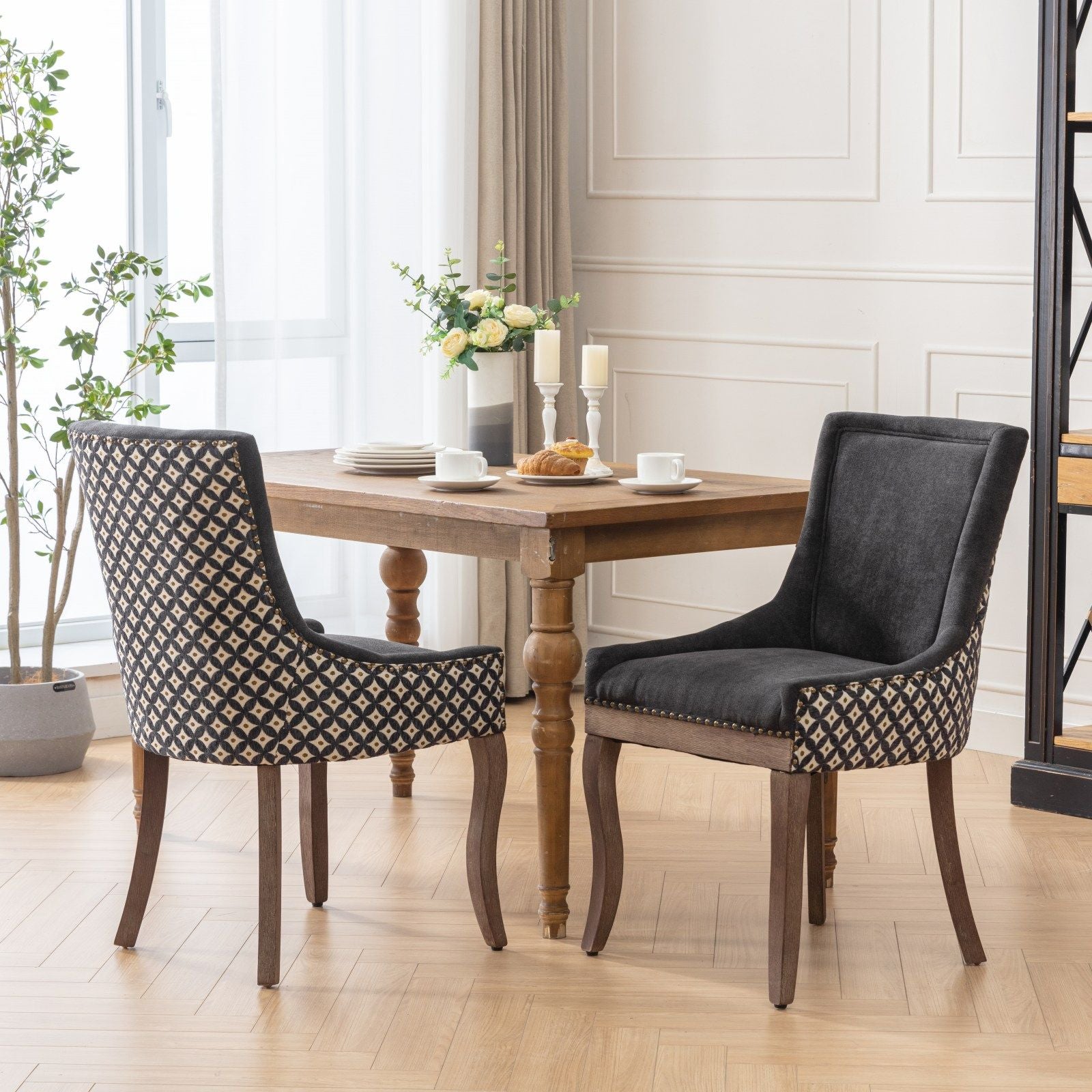 Ultra Side Dining Chair, Thickened Fabric Chairs With Neutrally Toned Solid Wood Legs, Bronze Nail Head (Set of 2) - Best Buy Furniture