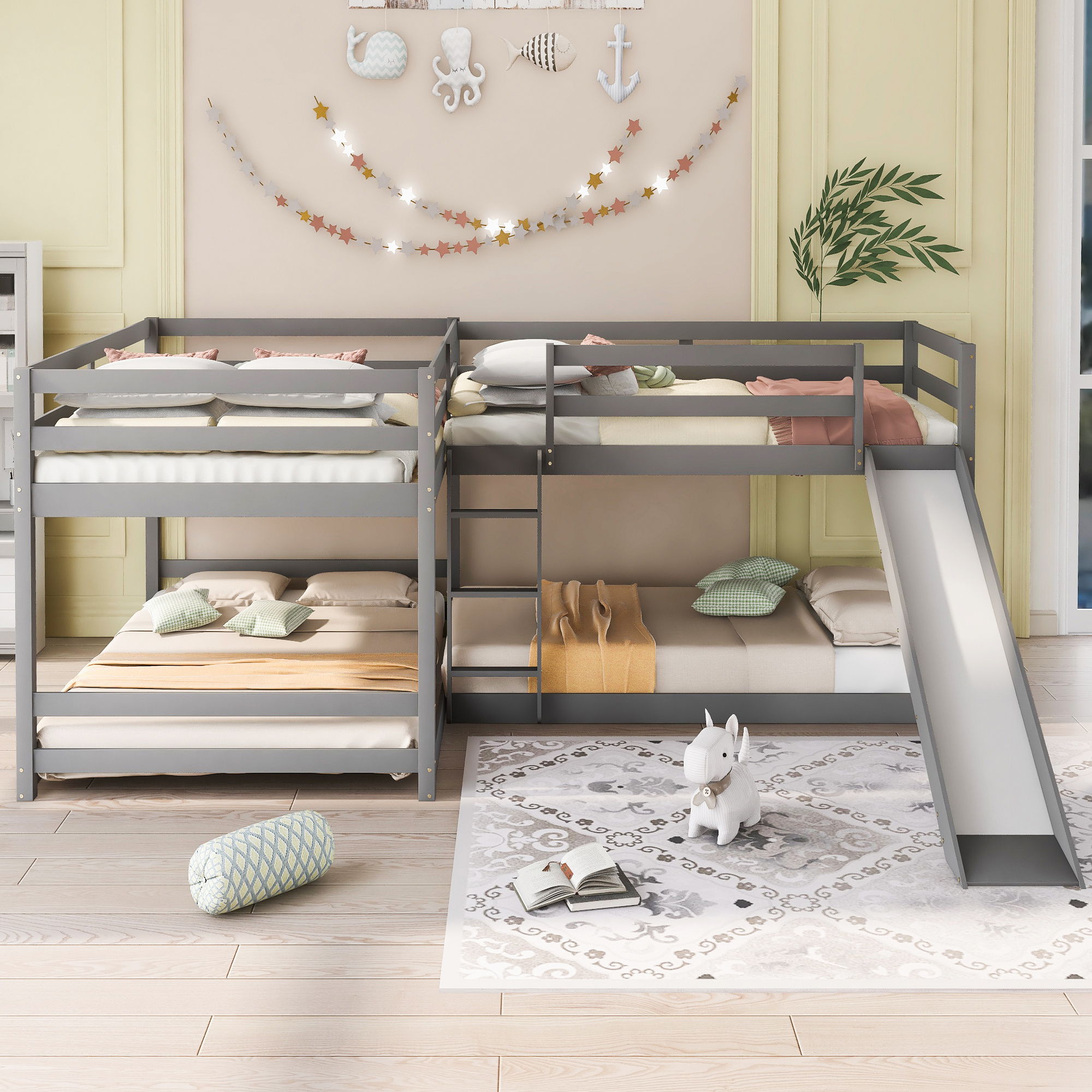 L-Shaped Bunk Bed With Slide And Short Ladder - Best Buy Furniture