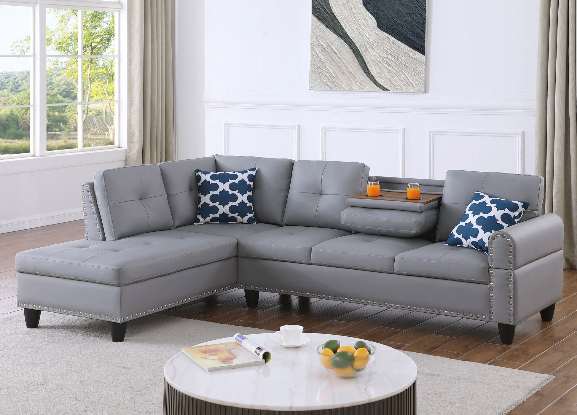 Irine - Faux Leather Sectional Sofa With Ottoman - Gray - Best Buy Furniture