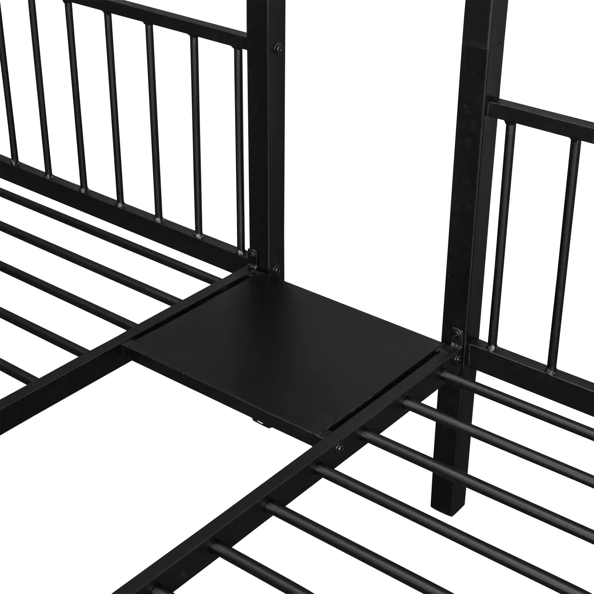 Full Over Twin & Twin Bunk Bed, Metal Triple Bunk Bed with Drawers and Guardrails, Black - Best Buy Furniture