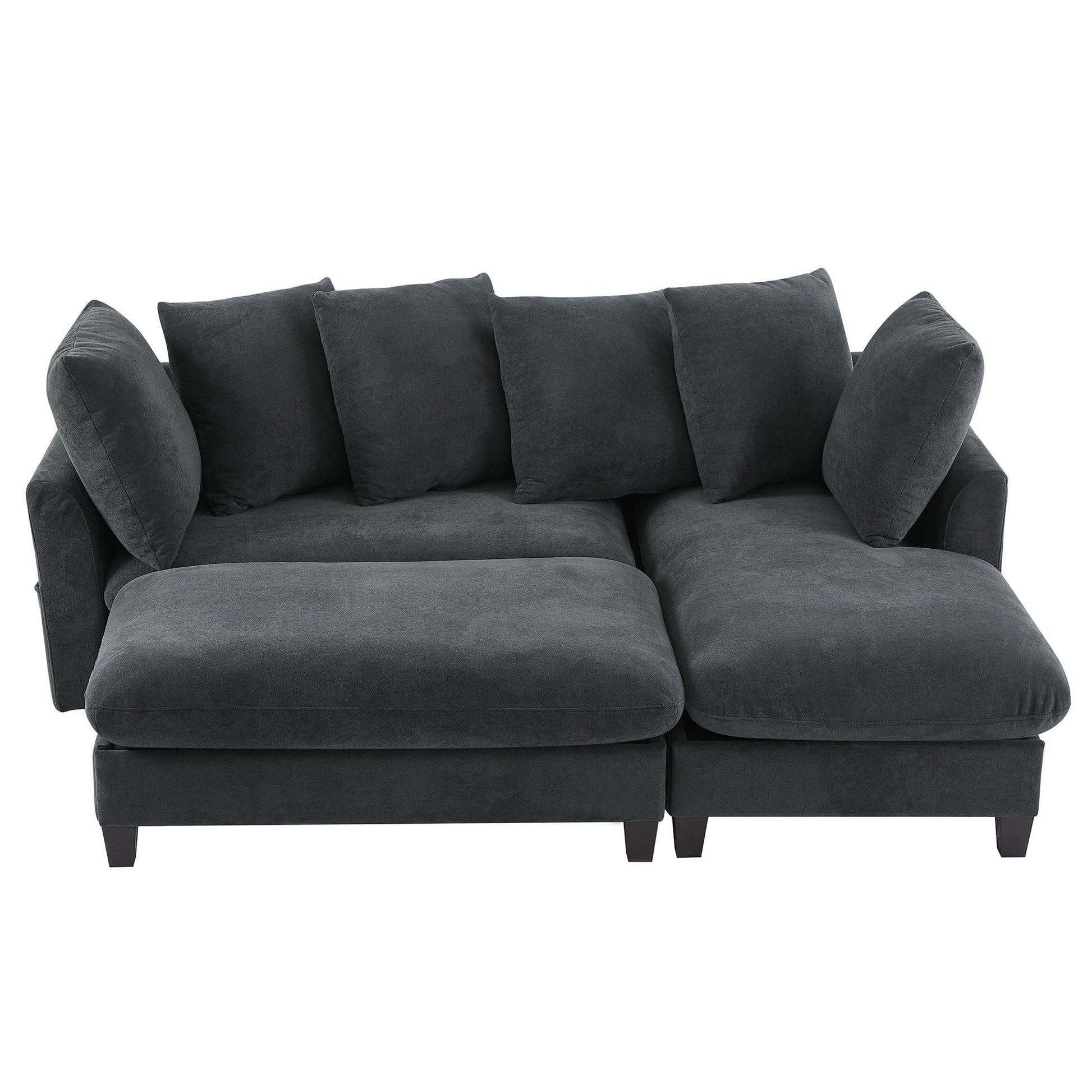 Upholstered L Shaped Sectional Sofa With Storage, Movable Ottoman, And 6 Throw Pillows - Best Buy Furniture