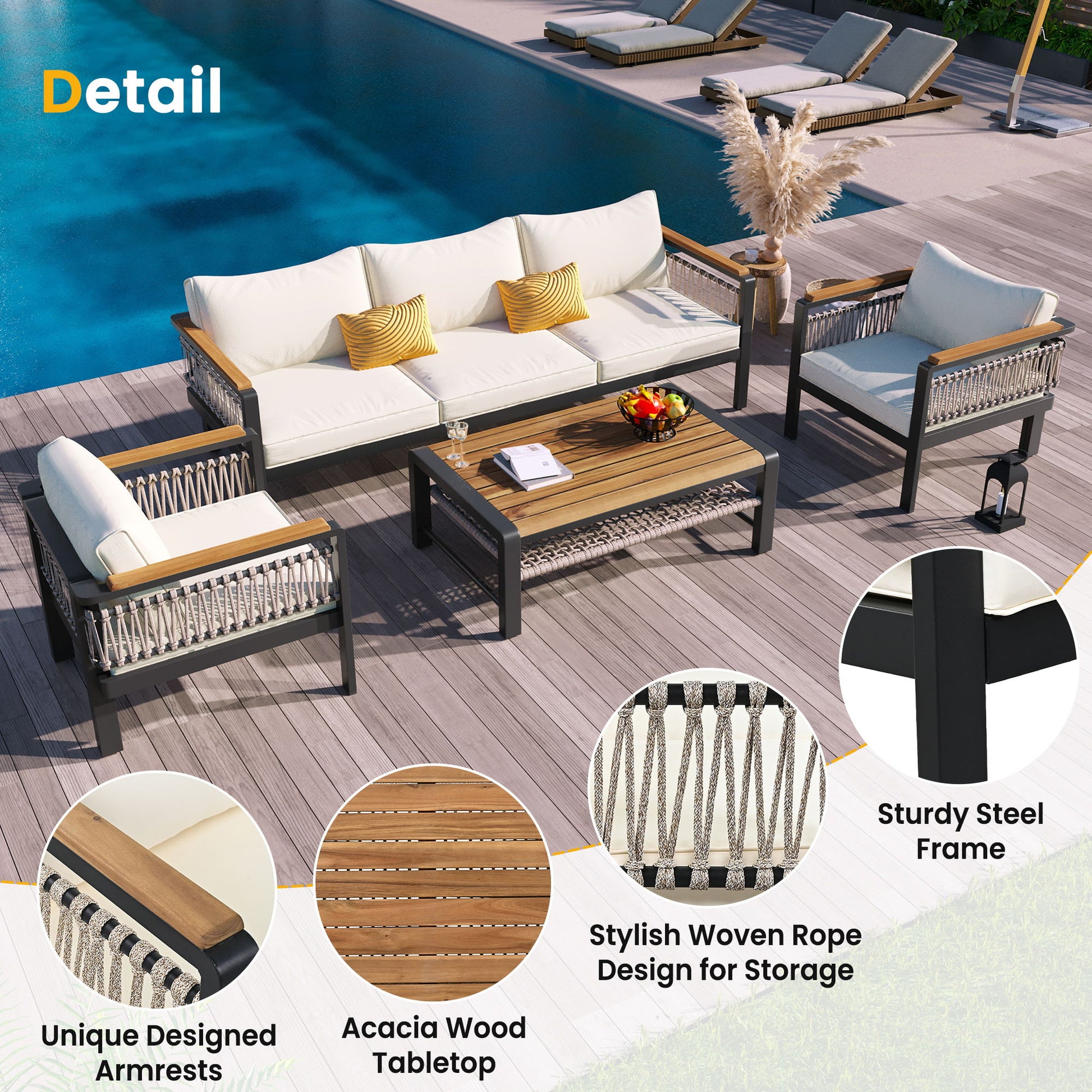 4 Pieces Outdoor Sectional Sofa Set 5 Person Patio Seating Group Outdoor Conversation Set With Cushions And A Coffee Table For Patios - Best Buy Furniture