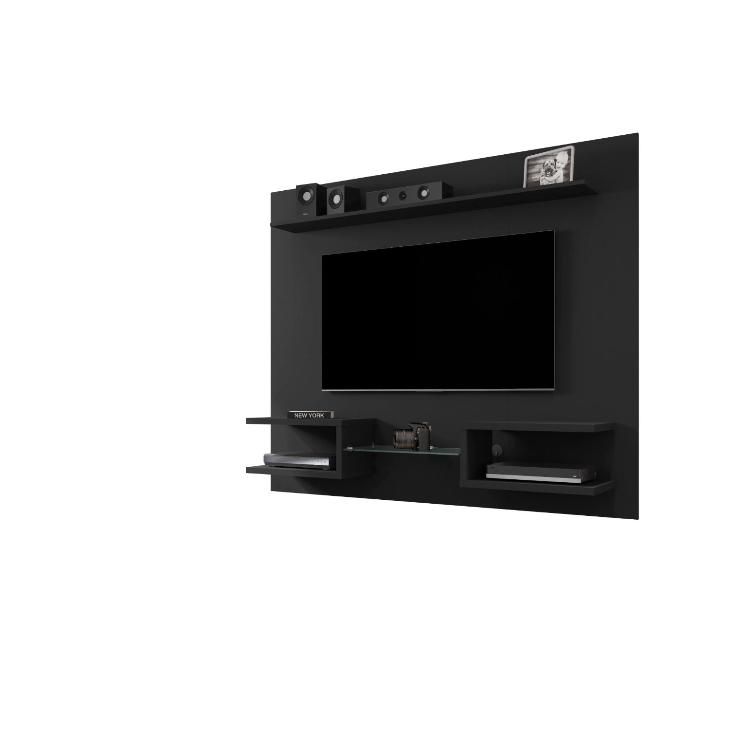 Plaza - TV Panel With Decorative Shelves And Wall Mount For Living Room - Black
