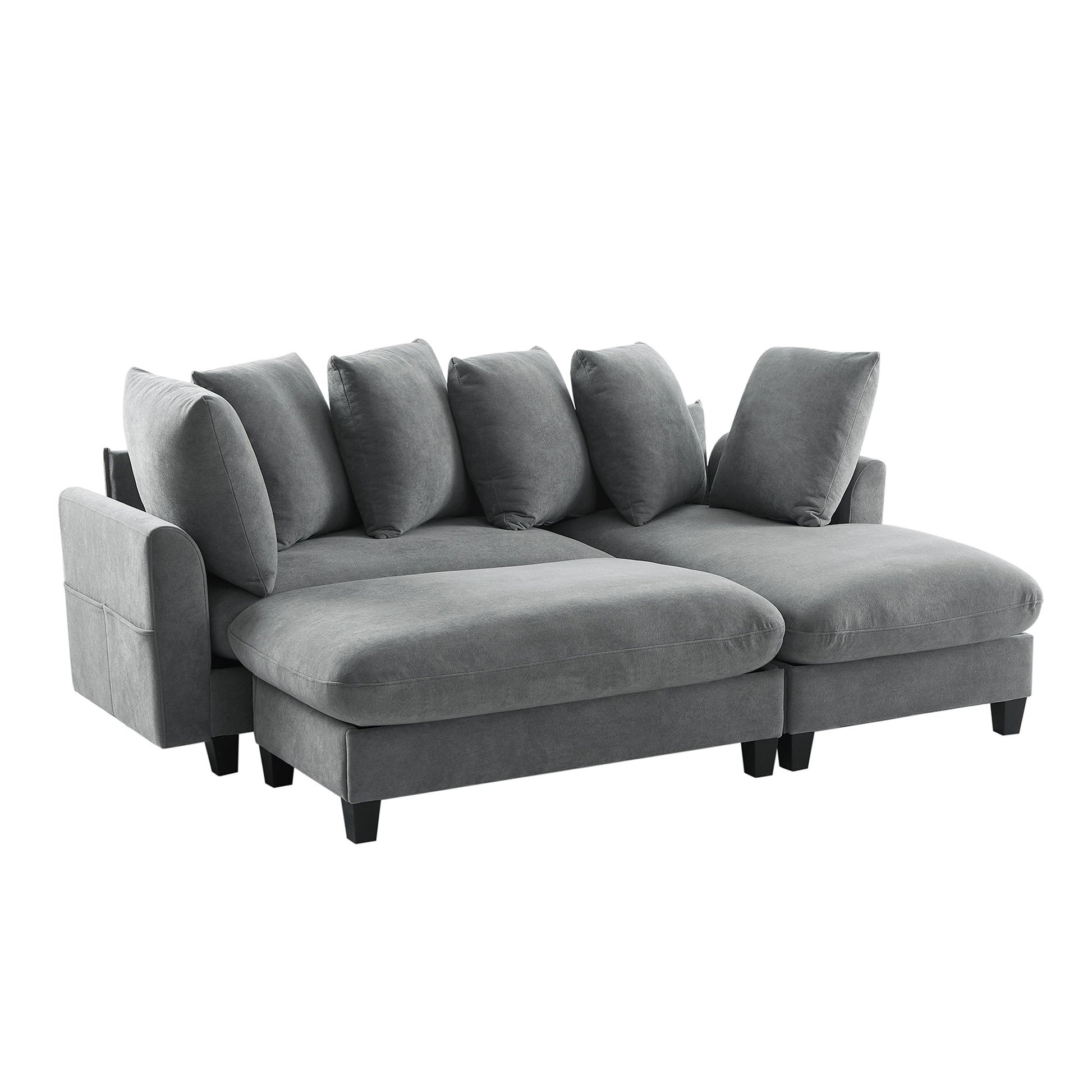 Upholstered L Shaped Sectional Sofa With Storage, Movable Ottoman, And 6 Throw Pillows - Best Buy Furniture