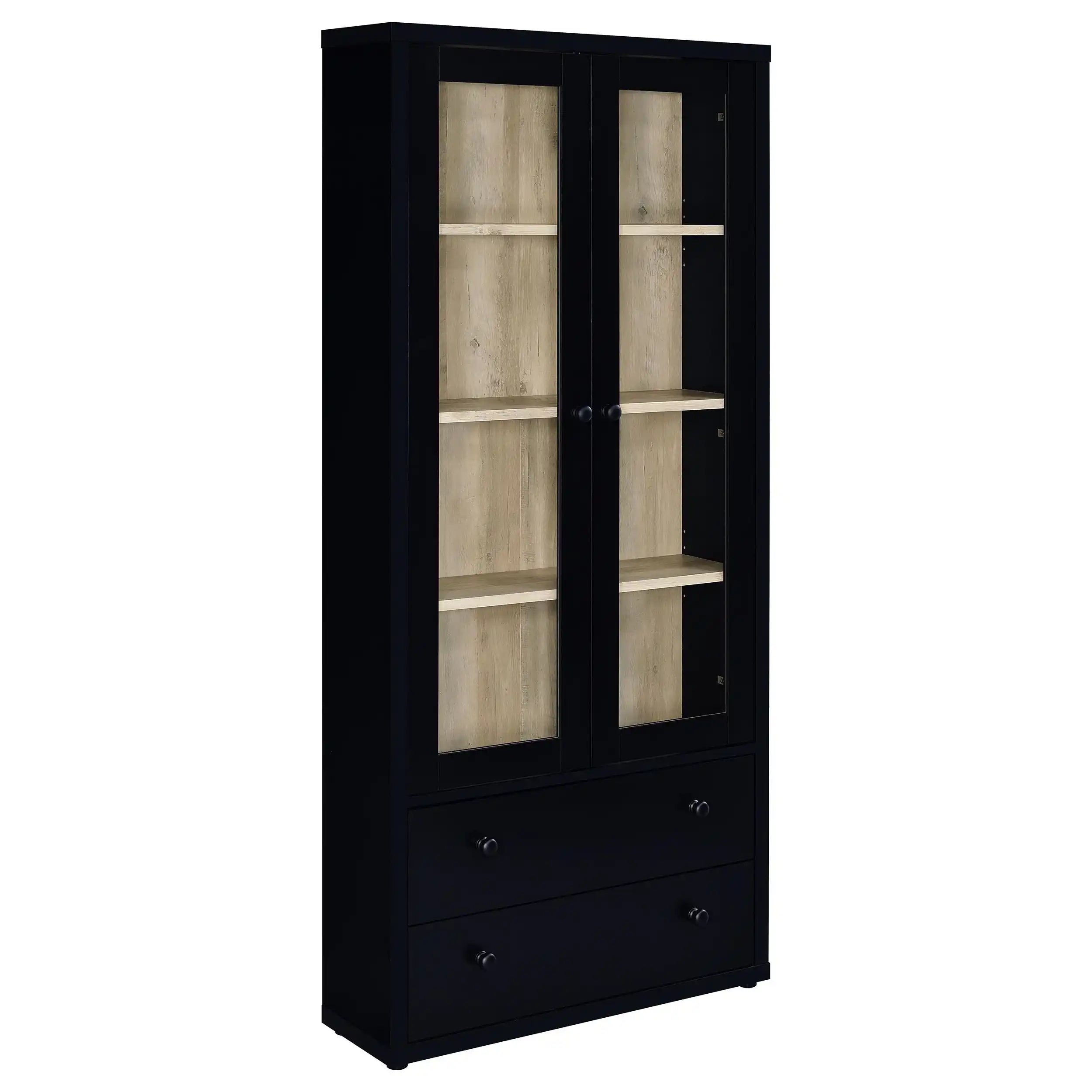 Hawthorne - 4-Shelf Glass Door Tall Cabinet With Drawers - Best Buy Furniture