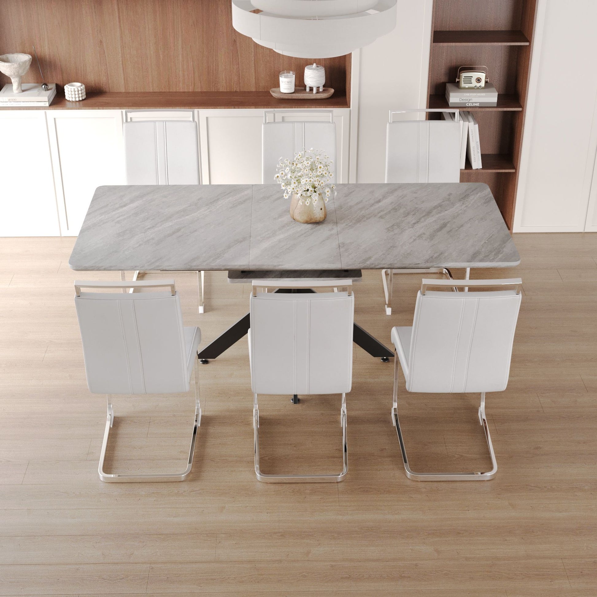 Modern Extendable Dining Table Set With Soft Padded Armless Chairs - Best Buy Furniture