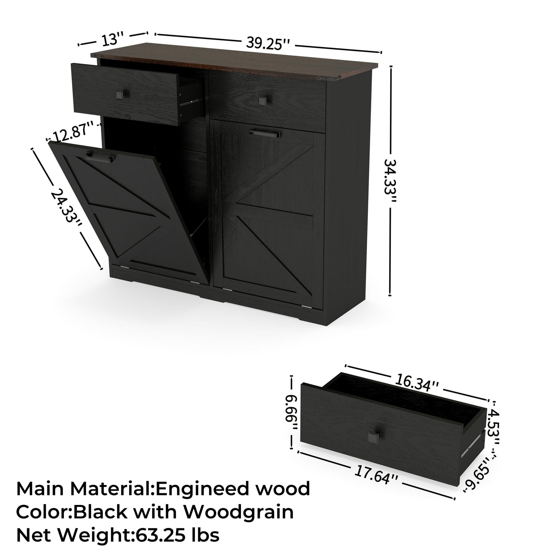 Double Tilt Out Trash Cabinet With Hideaway Drawer And Barn Door Style - Best Buy Furniture