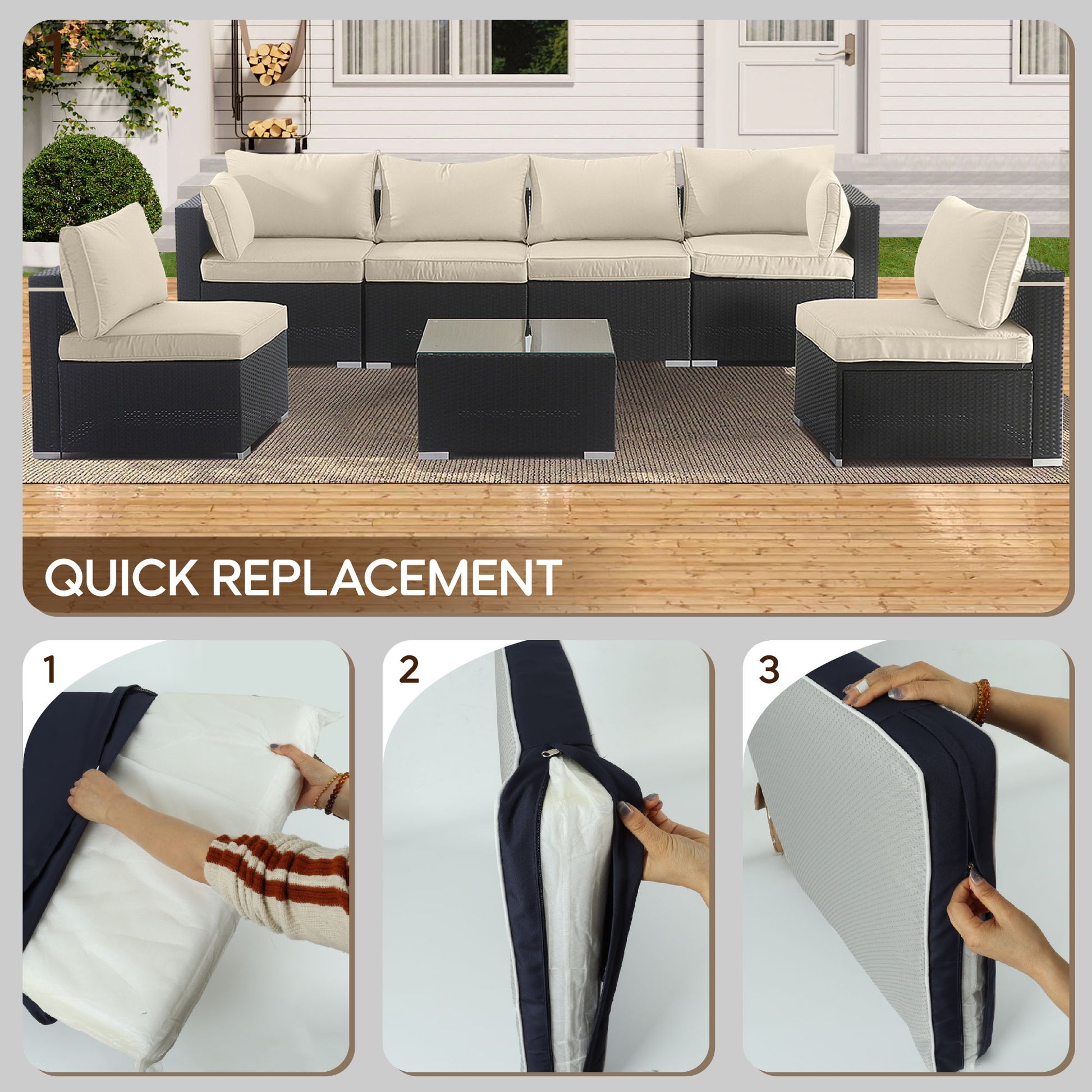 Cushion Covers For 7 Piece Wicker Sectional Sofa, 14 Pack Seat And Back Slipcovers With Zipper - Best Buy Furniture