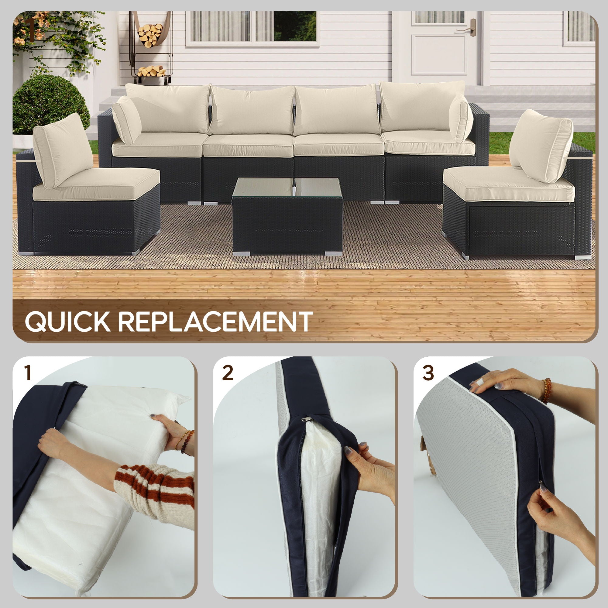 Cushion Covers For 7 Piece Wicker Sectional Sofa, 14 Pack Seat And Back Slipcovers With Zipper - Best Buy Furniture