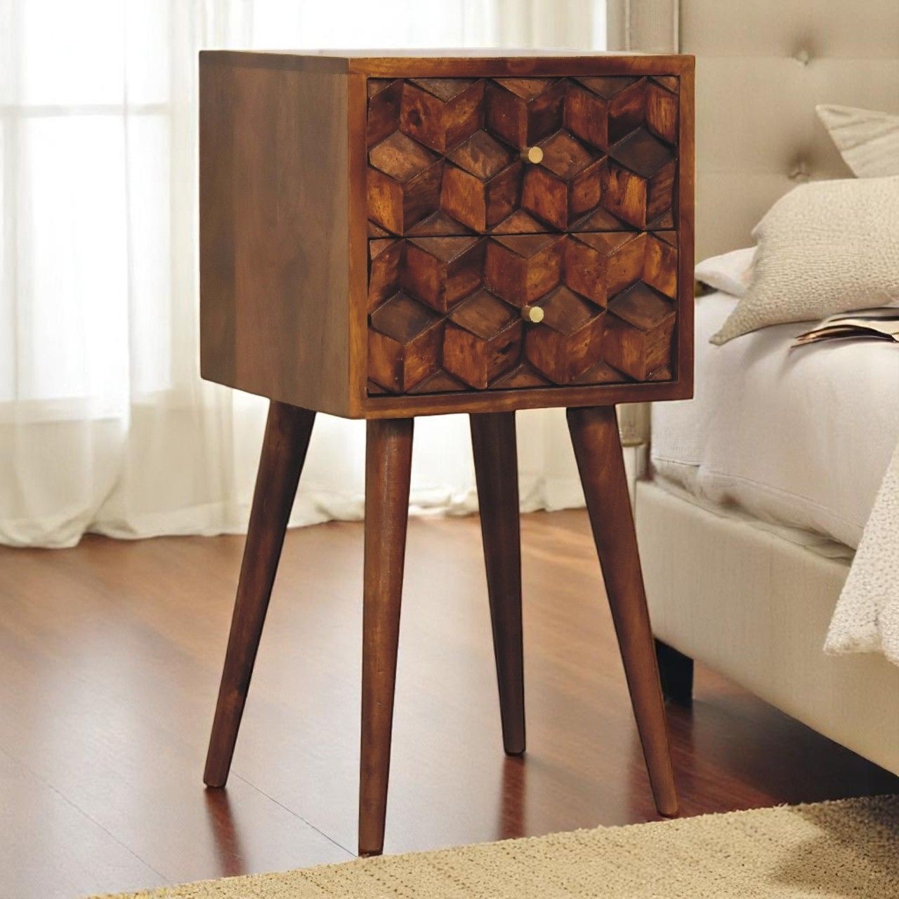 Mini Cube Carved 2 Drawer Nightstand - Best Buy Furniture