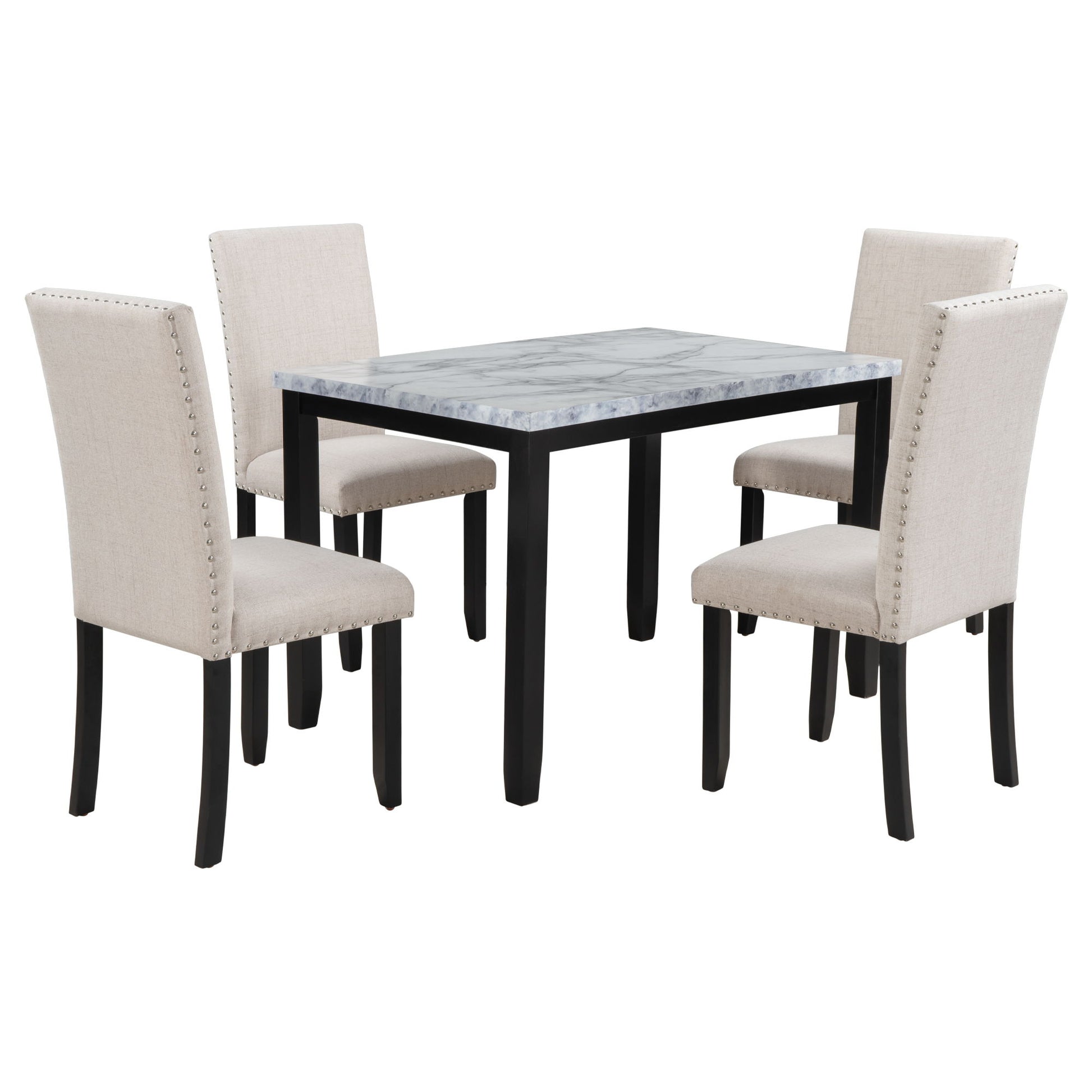 5 Piece Dining Set Table With 4 Thicken Cushion Dining Chairs - White / Beige / Black - Best Buy Furniture