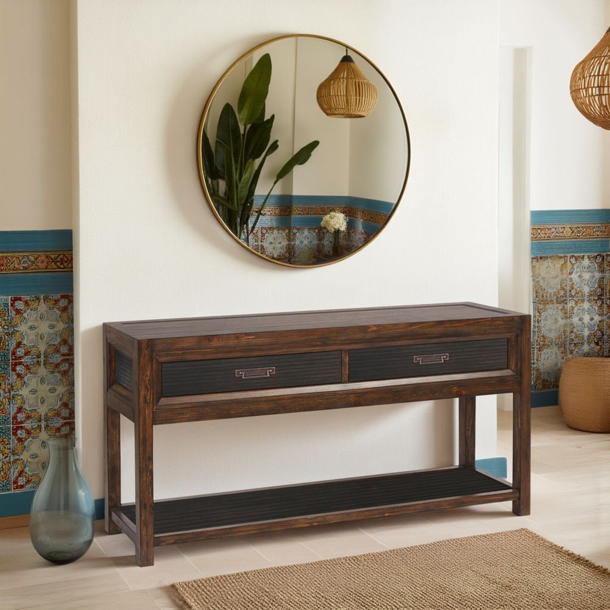 Branson - 2 Drawer Sofa Table, Two Tone - Brown - Best Buy Furniture